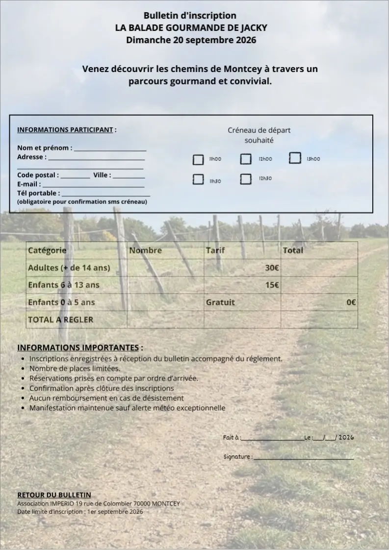 bulletin inscription marche gourmande Montcey