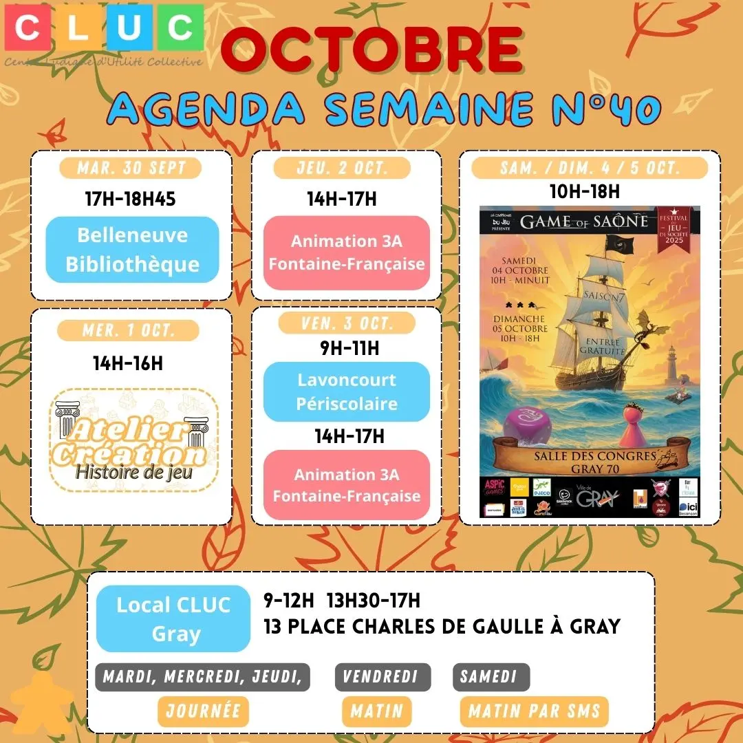 Calendrier semaine 2025 - semaine 40