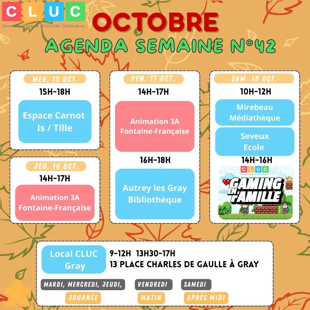 Calendrier semaine 2025 - semaine 42