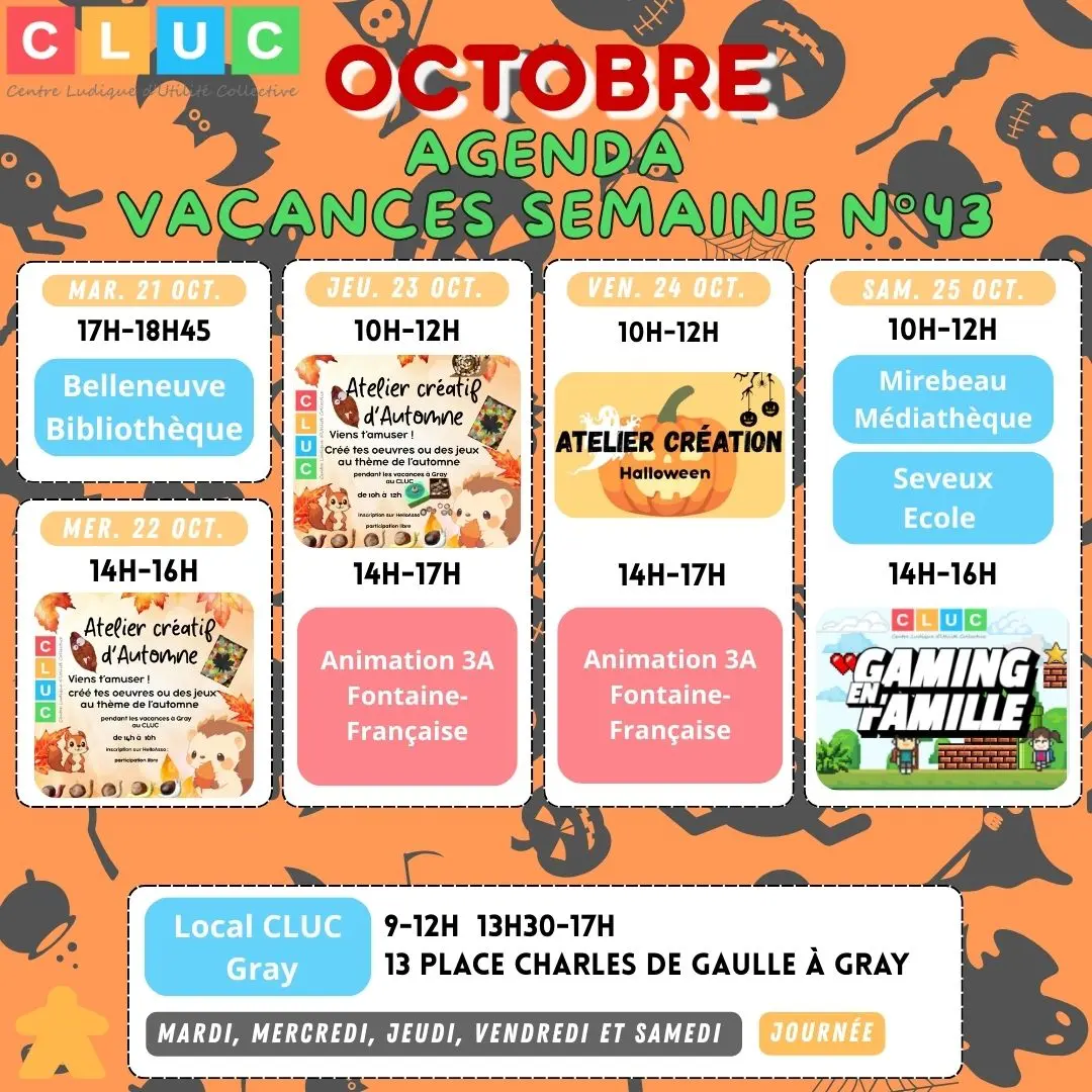 Calendrier semaine 2025 - semaine 43