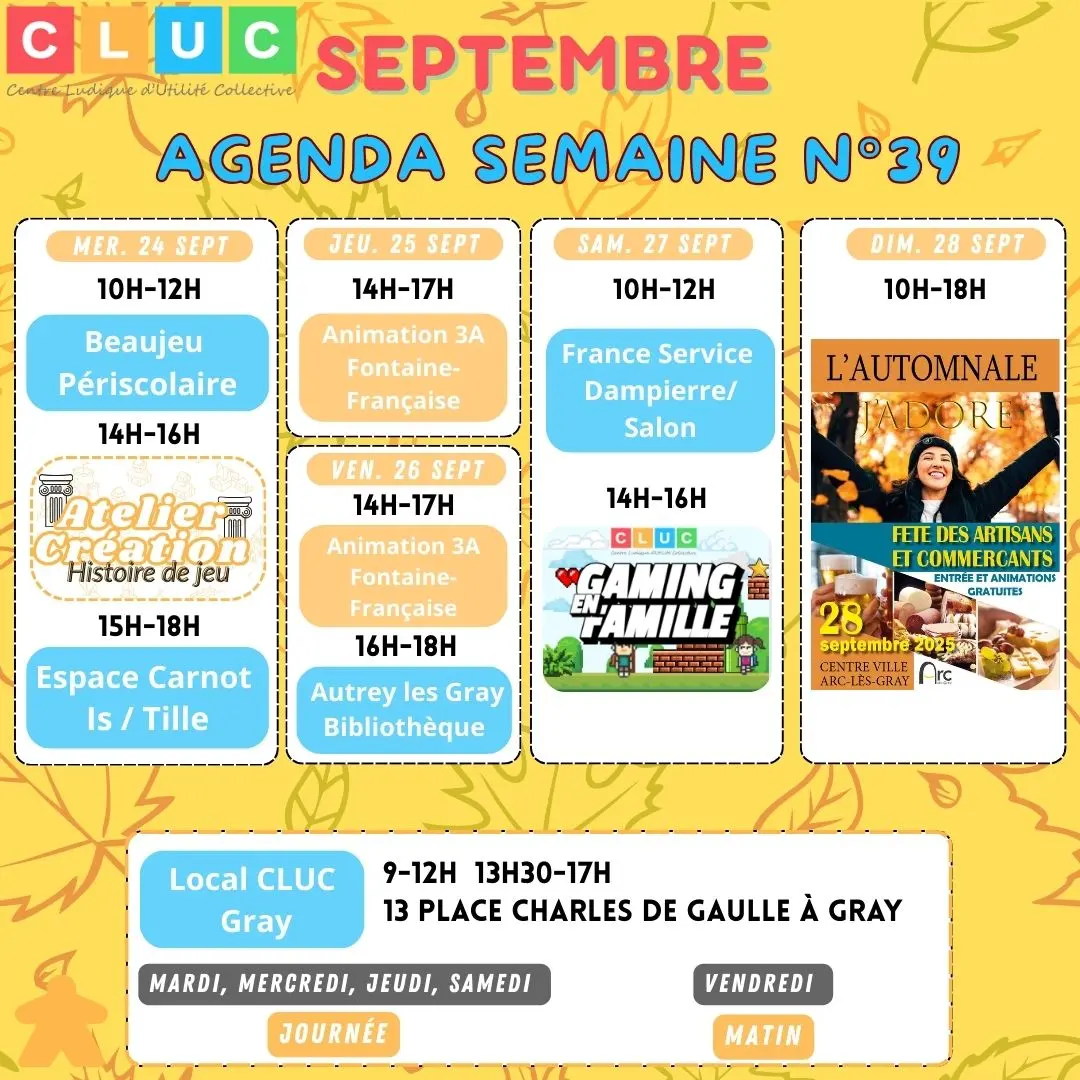 Calendrier semaine 2025 - semaine 39