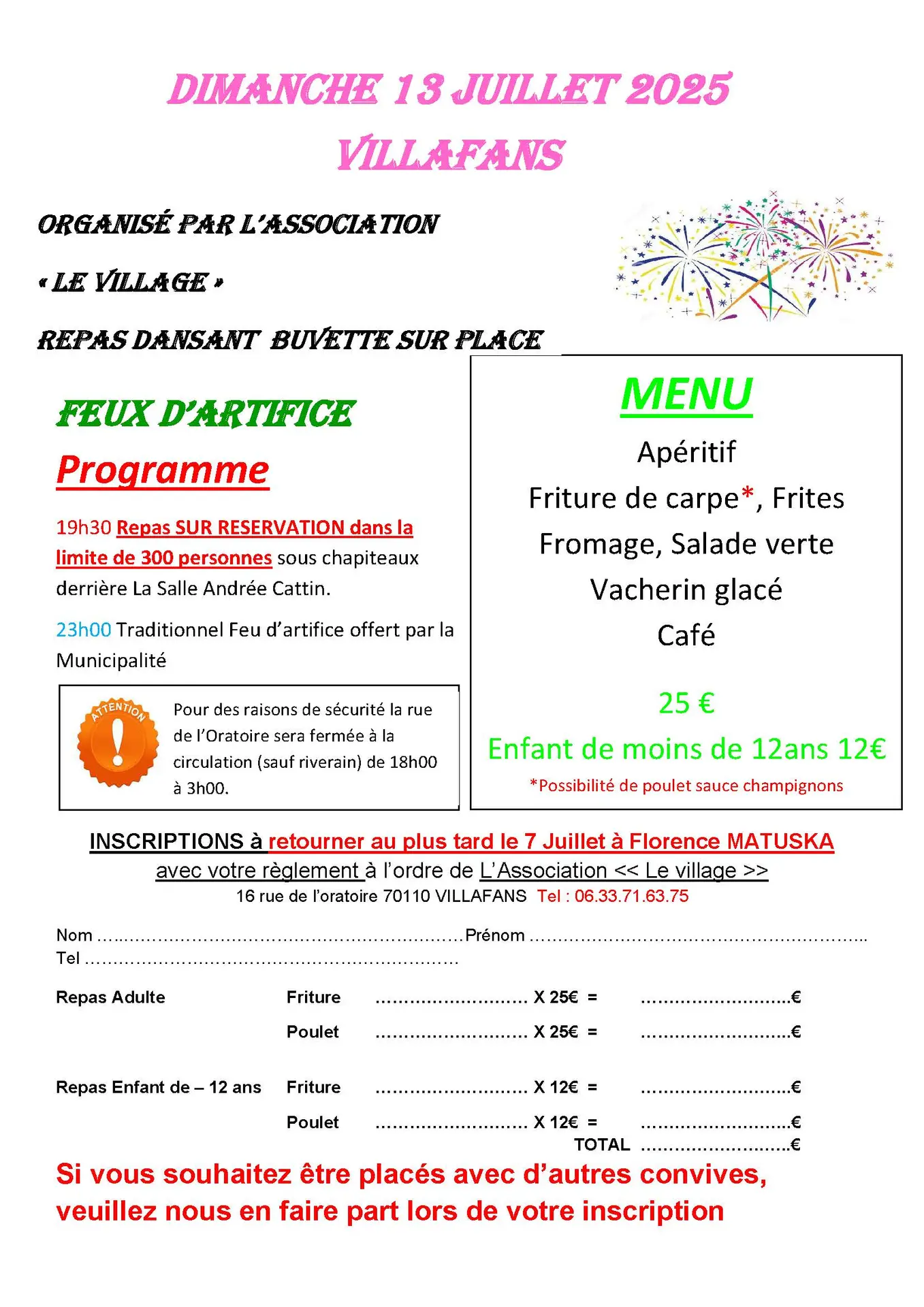 repas dansant feux artifice VILLAFANS 13 juillet