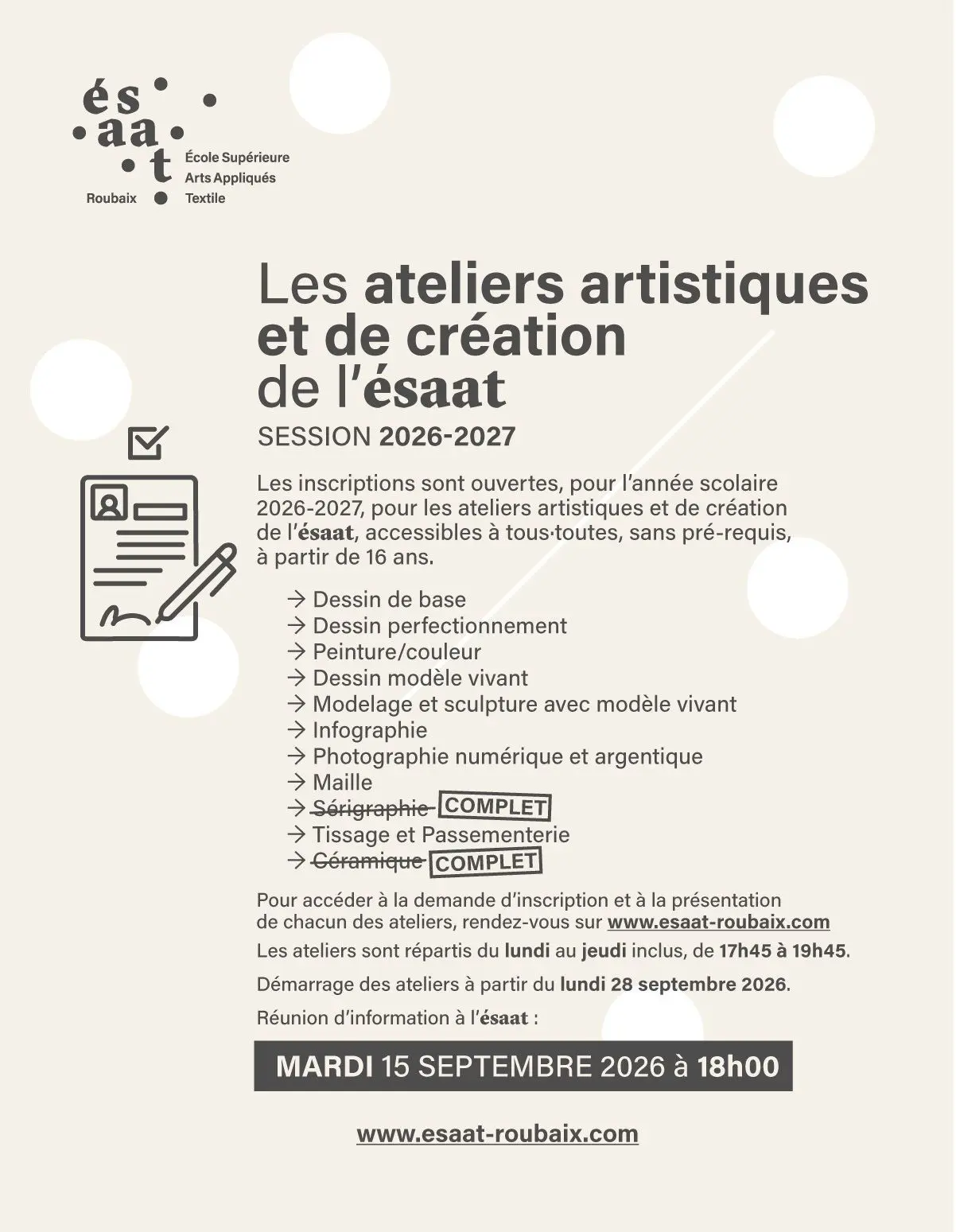 Informations sur les Ateliers Artistiques de l'ESAAT_1