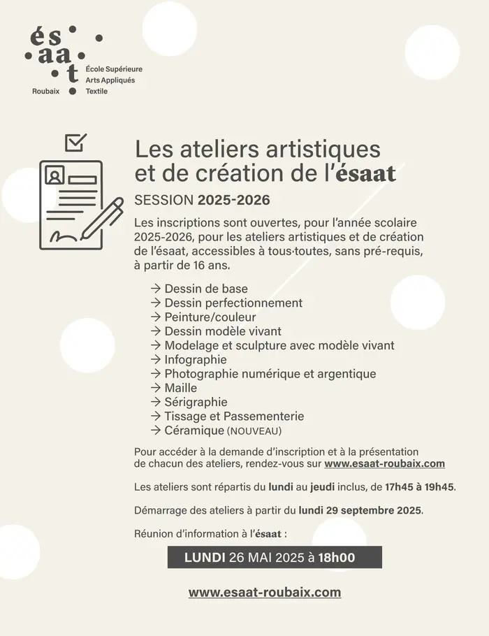ateliers artistiques saison 2025-2026 ésaat Roubaix_1