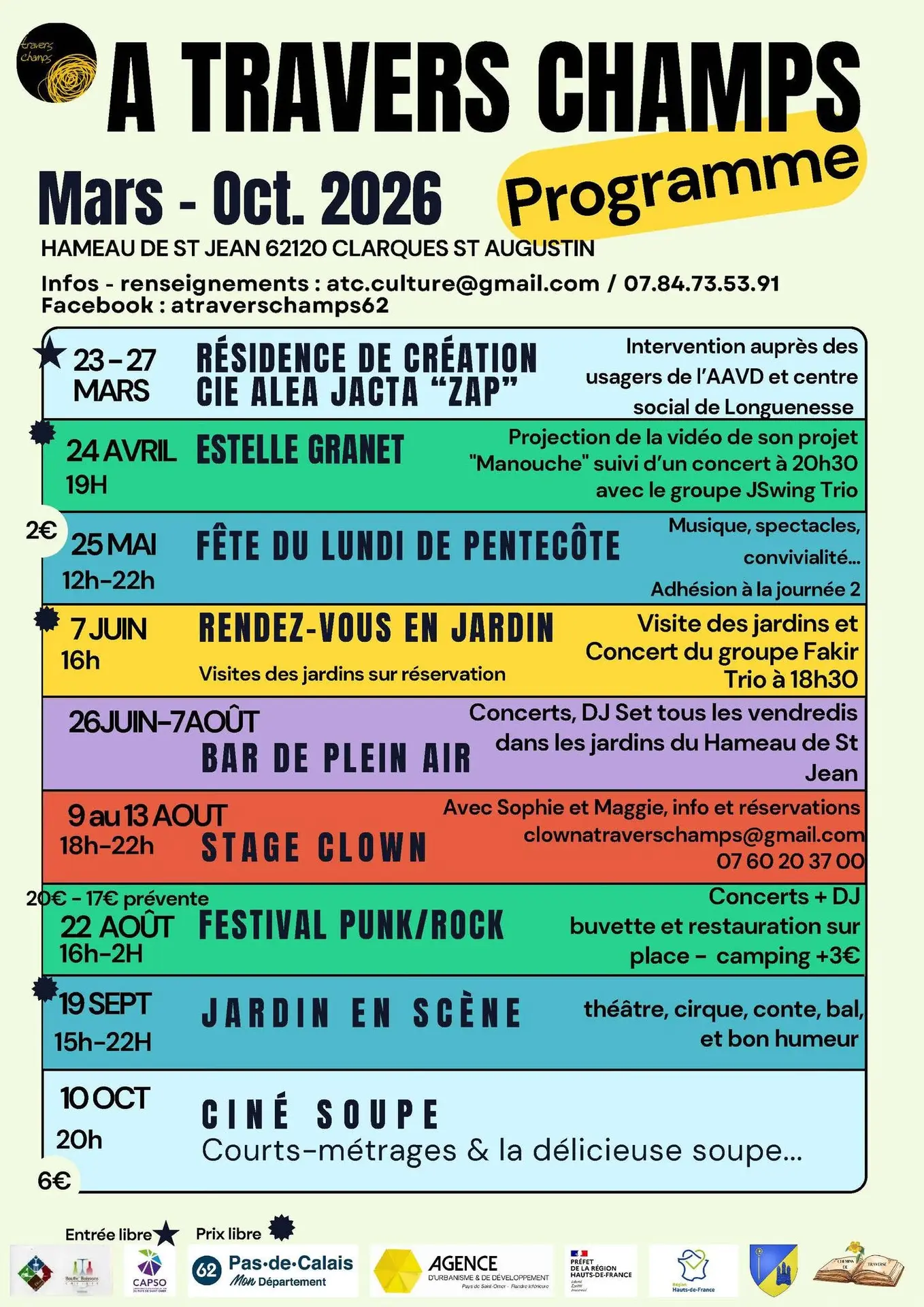 Programme 2026 événements chez A Travers Champs