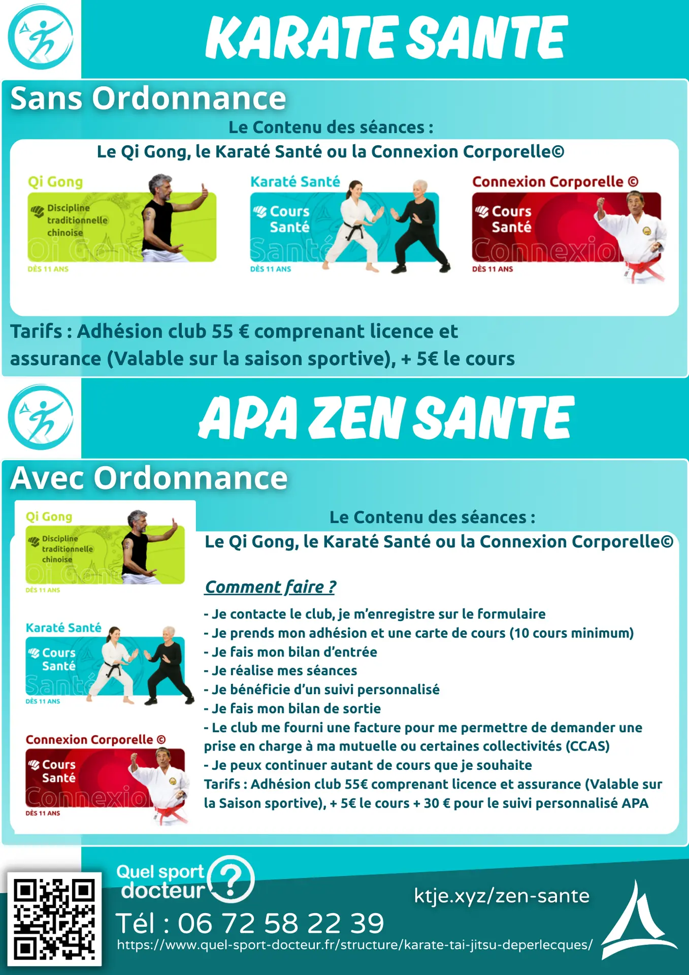 Sport Santé et APA Zen Santé (Activités Physiques Adaptées- Sport sur Ordonnance) : sur inscription, contactez nous