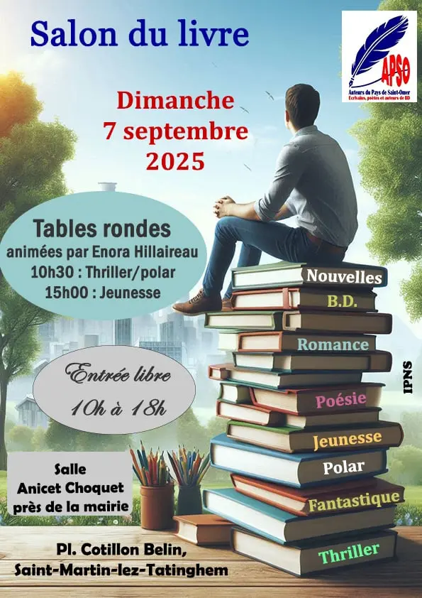 Affiche du salon du livre 2025 de l'APSO à Saint-Martin-lez-Tatinghem