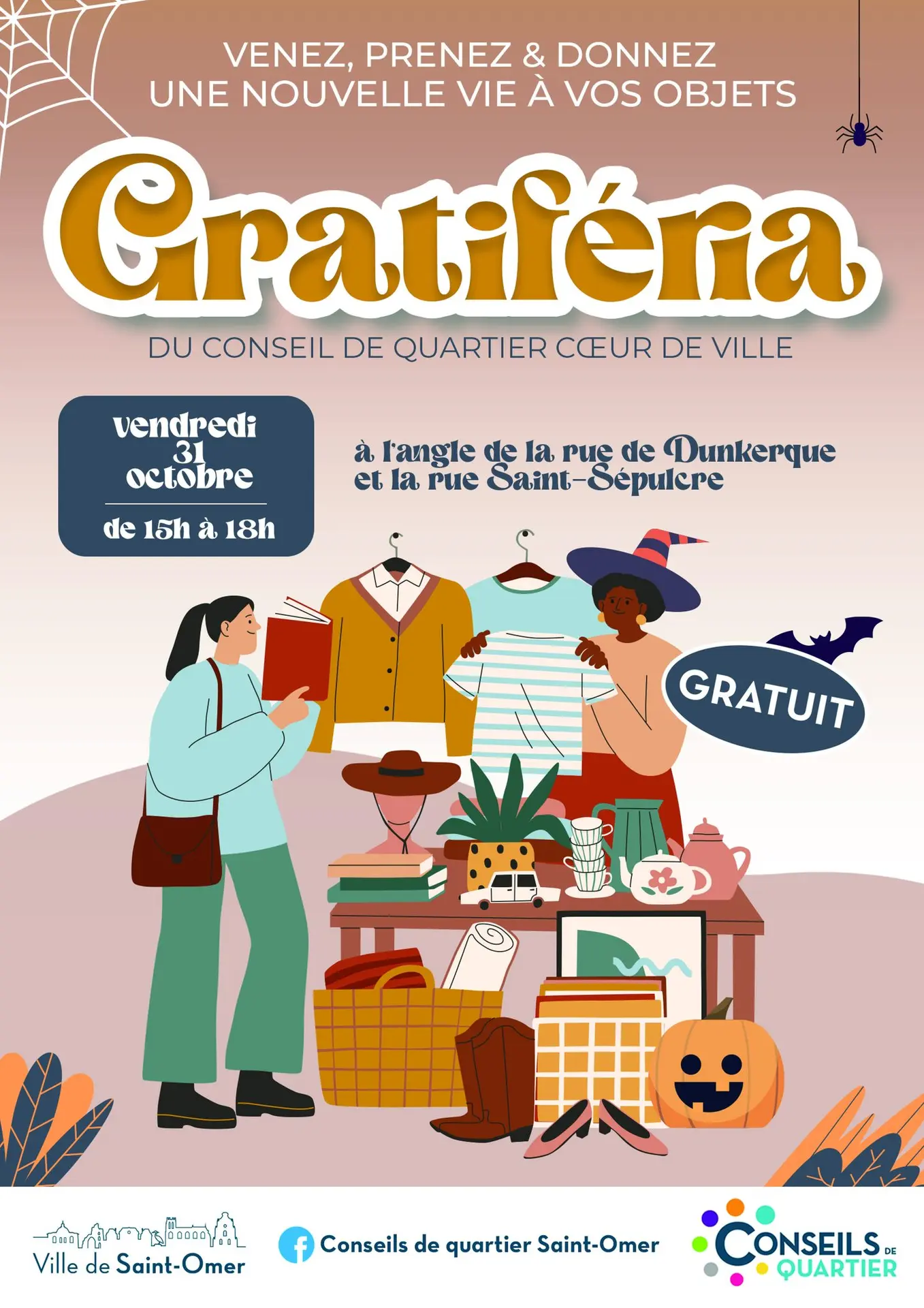 Affiche brocante Gratiféria Saint-Omer 31 octobre 2025