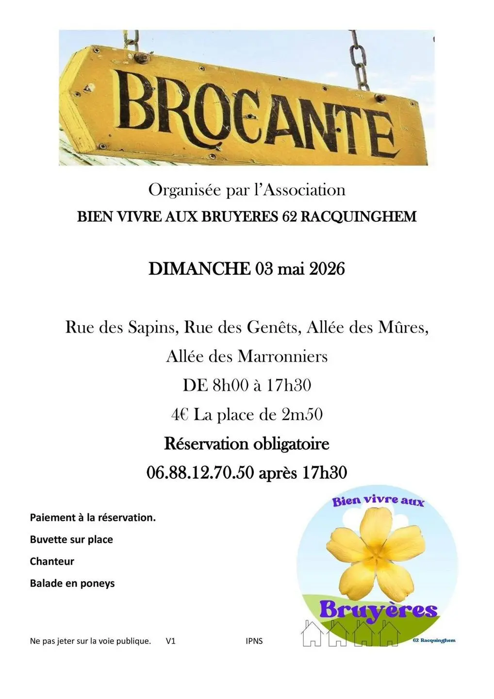 Affiche brocante de Racquinghem 3 mai 2026