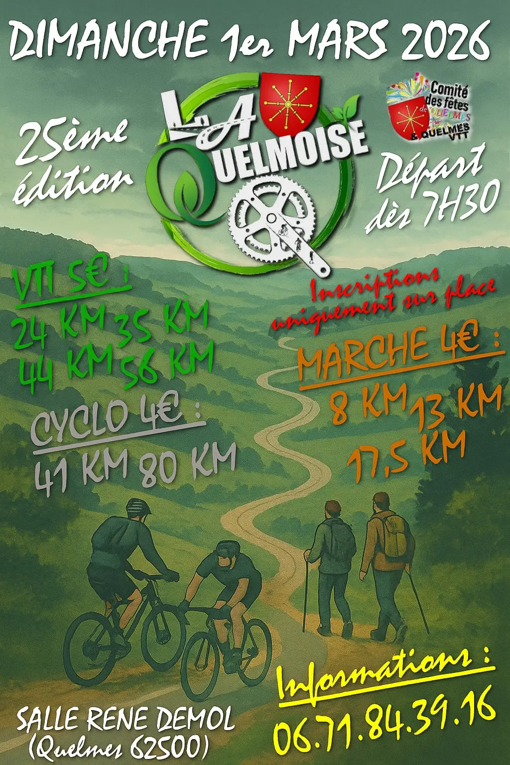 25e édition de La Quelmoise, rando à pied, cyclo/VTT, dimanche 1er mars 2026