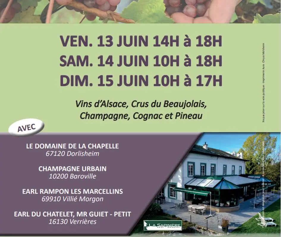 Du 13 au 15 juin, Dégustation-vente à l'Hôtel-restaurant La Sapinière à Wisques