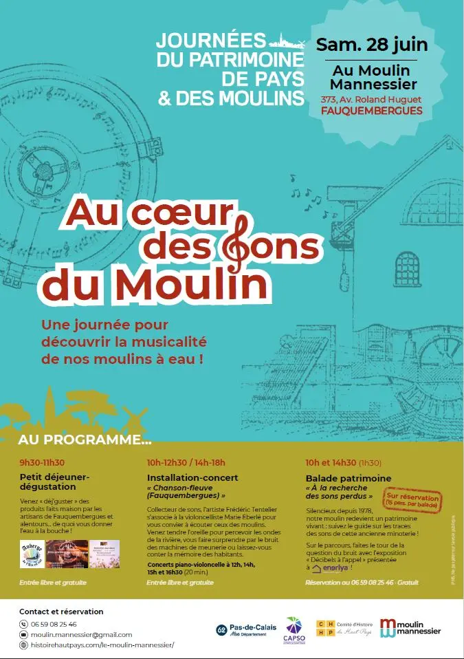 28 juin, Journée Au coeur des sons du moulin à Fauquembergues