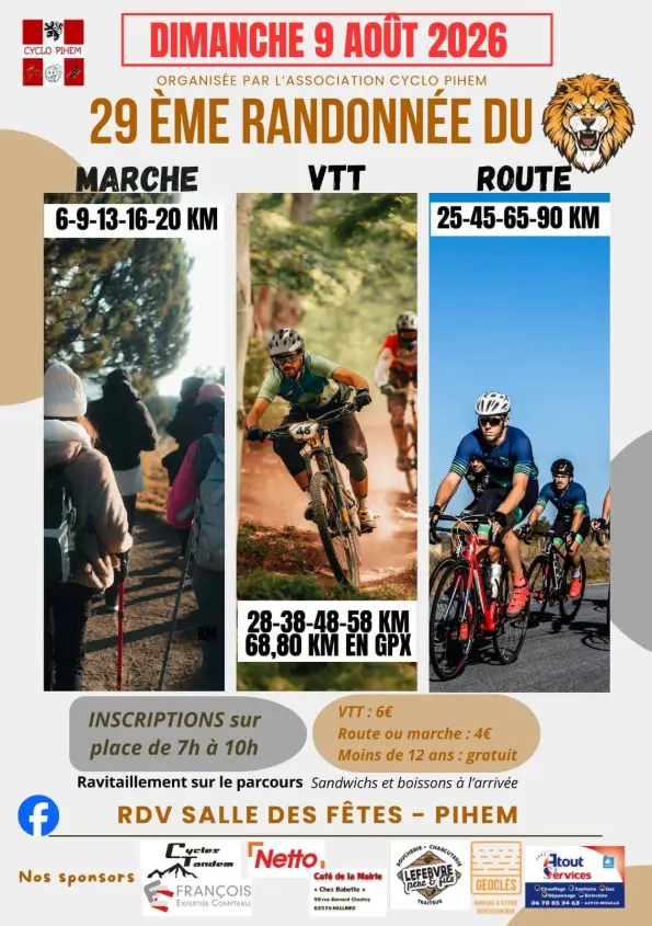 9 août, 29e Rando du Lion : Marche VTT et Cyclo route