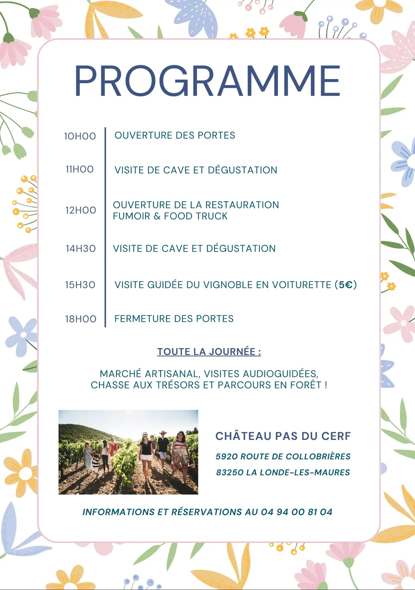 Programme des Journées Portes ouvertes au Château Pas du Cerf à la Londe les Maures