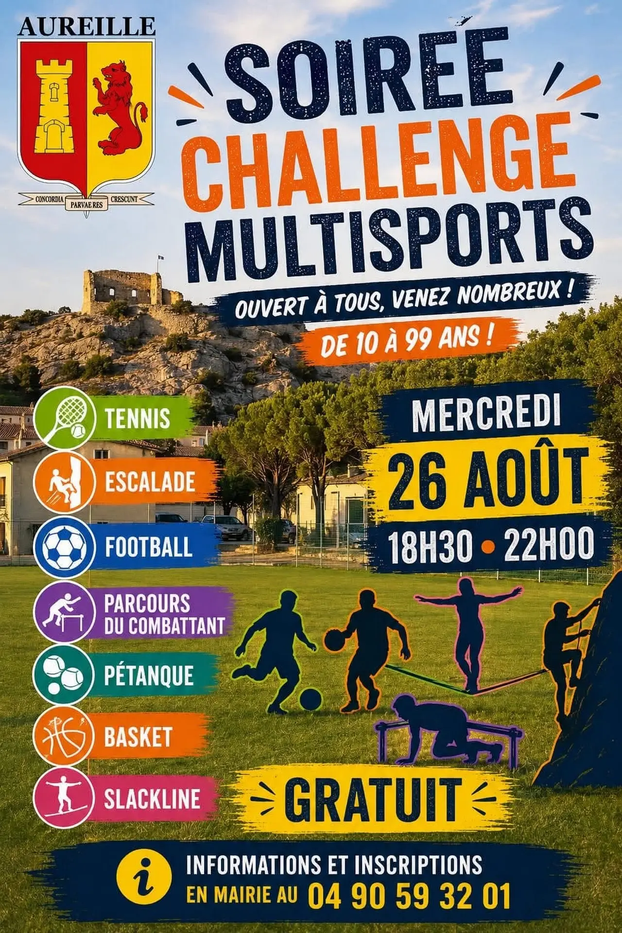 Affiche Soirée challenge multisports à Aureille 26.08.26