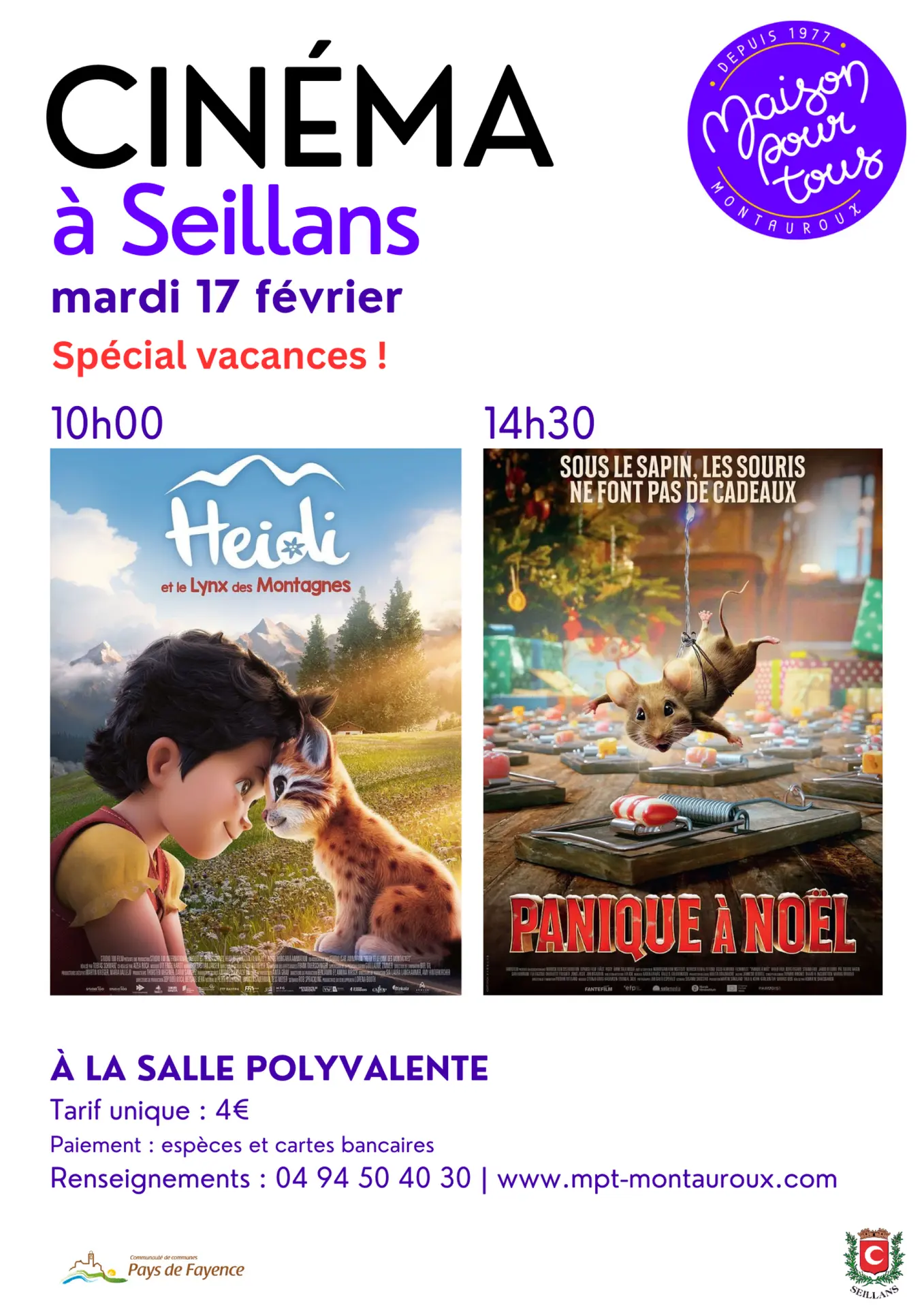 Heidi  10h et Panique à Noël à 14h30
