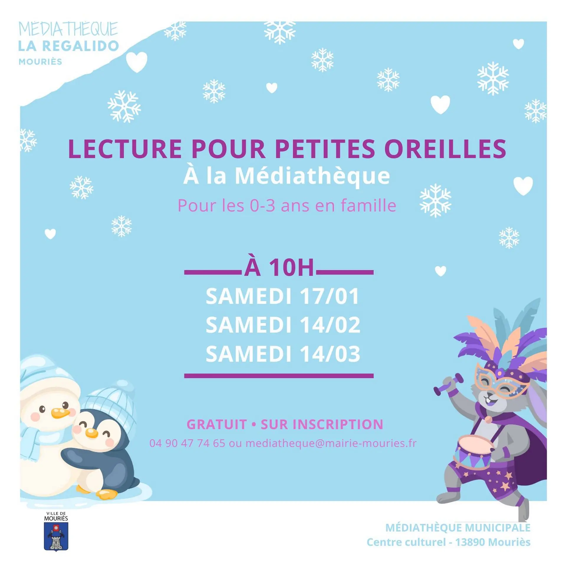 Poster Reading for little ears at the Mouriès Media Library 17.01 to 14.03.26