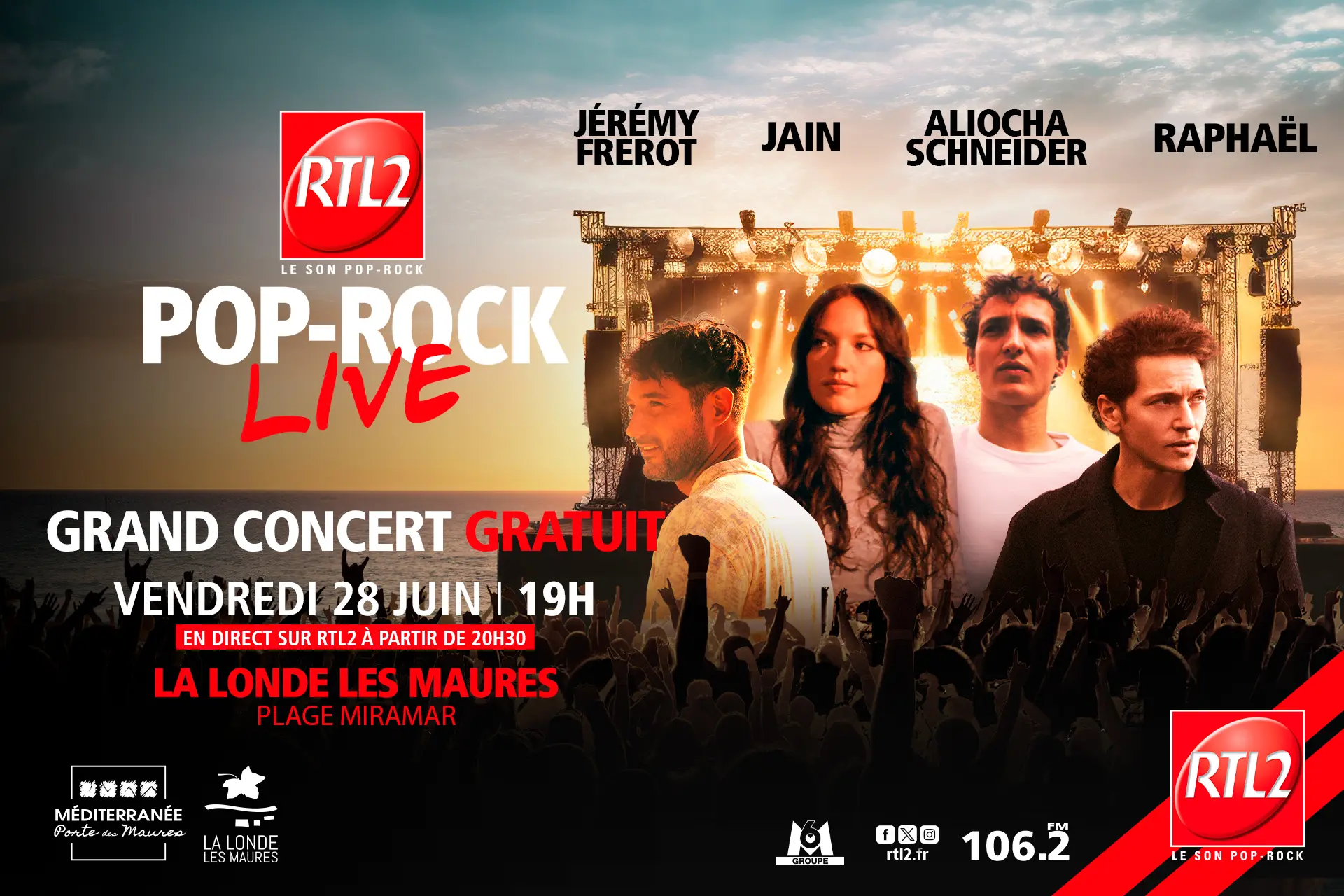 Grand Concert Pop-Rock Live RTL2 à La Londe avec liocha Schneider, Jain, Jérémy Frérot et Raphaël