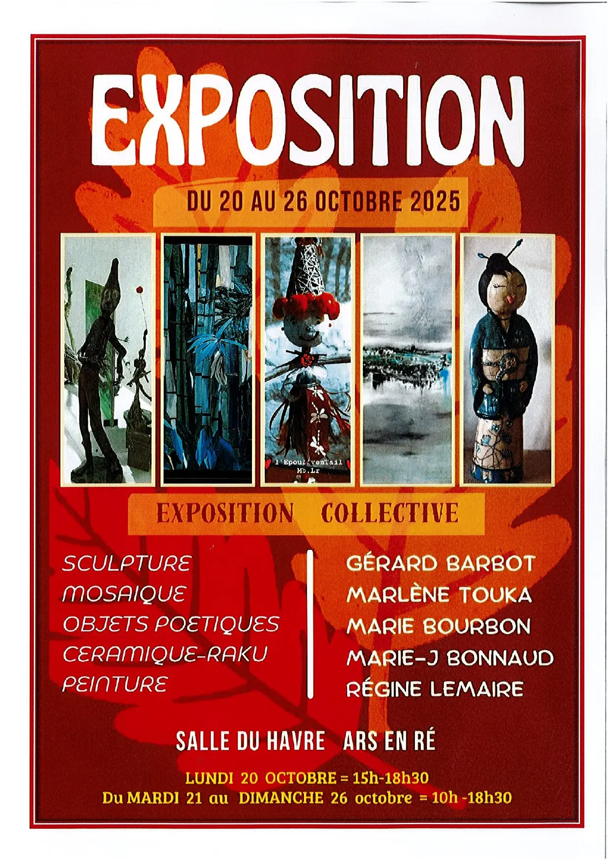 Exposition collective - Sculpture, mosaïque, objets poétiques, céramique/Raku, peinture_Ars-en-Ré