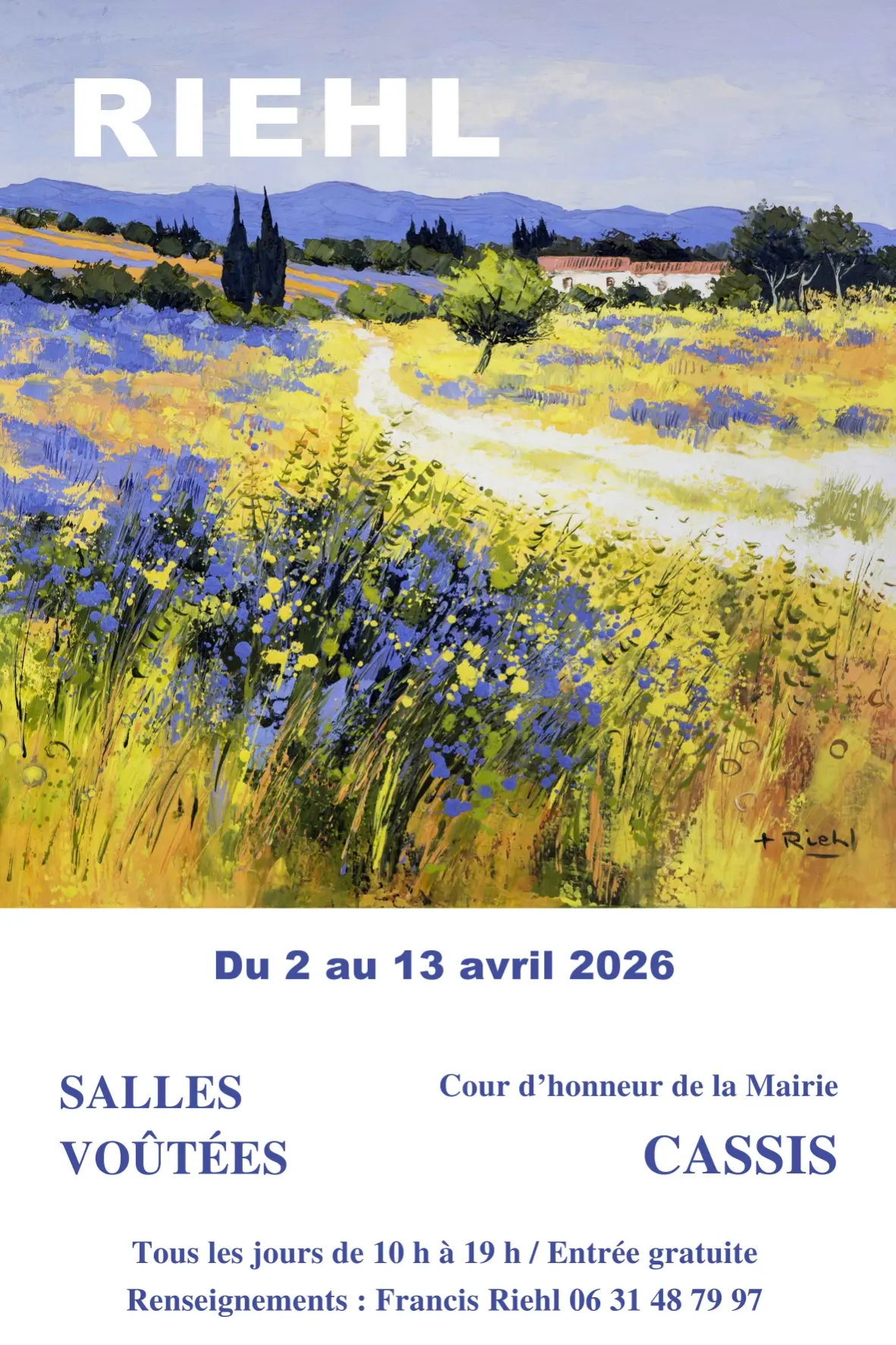 Affiche exposition « Couleurs d'ici et d'ailleurs » de Francis Riehl aux Salles Voutées