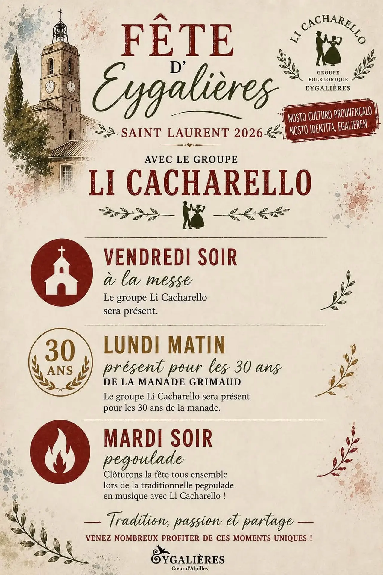 Plakat Saint-Laurent Votivfest 2026 Li Cacharello in Eygalières 07.08 bis 11.08.26