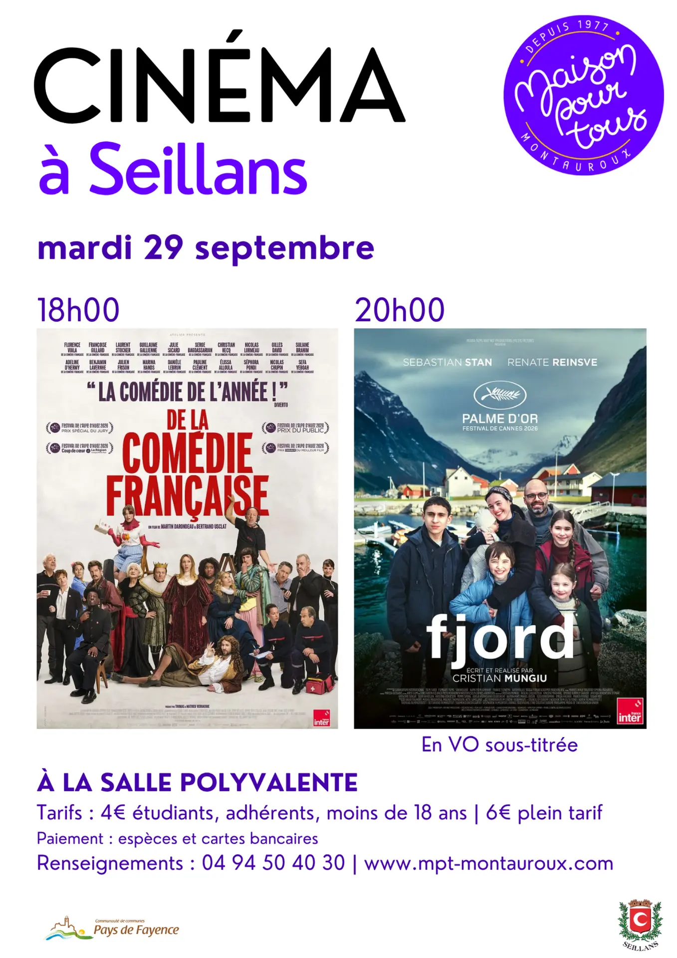 18h : De la comédie Française - à 20h : Fjord