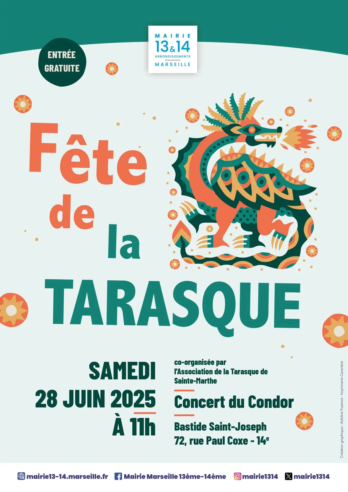 affiche de la fête ave le dragon tarasque et descriptif
