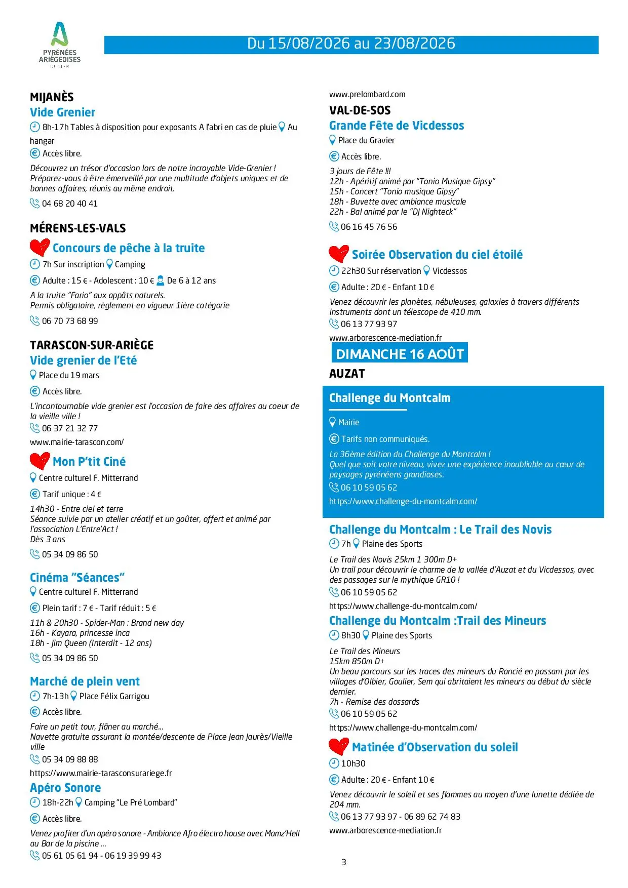 Du 15 au 23.08.Programme Animations & Activités