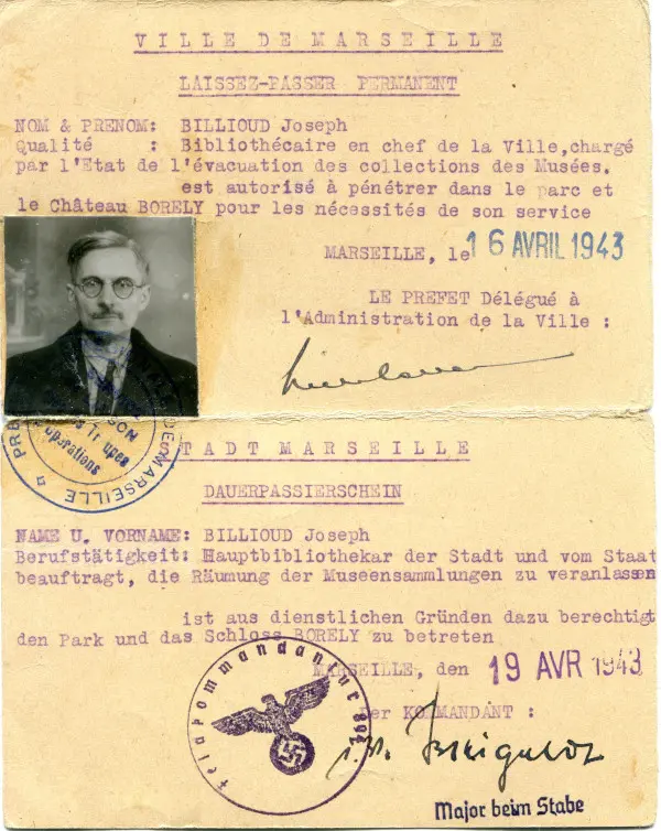 Laissez-passer de Joseph Billioud, 1943 (AMM, 72 R 1C)