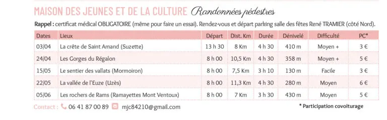 Programme des Randonnées d'avril à juin_Althen-des-Paluds