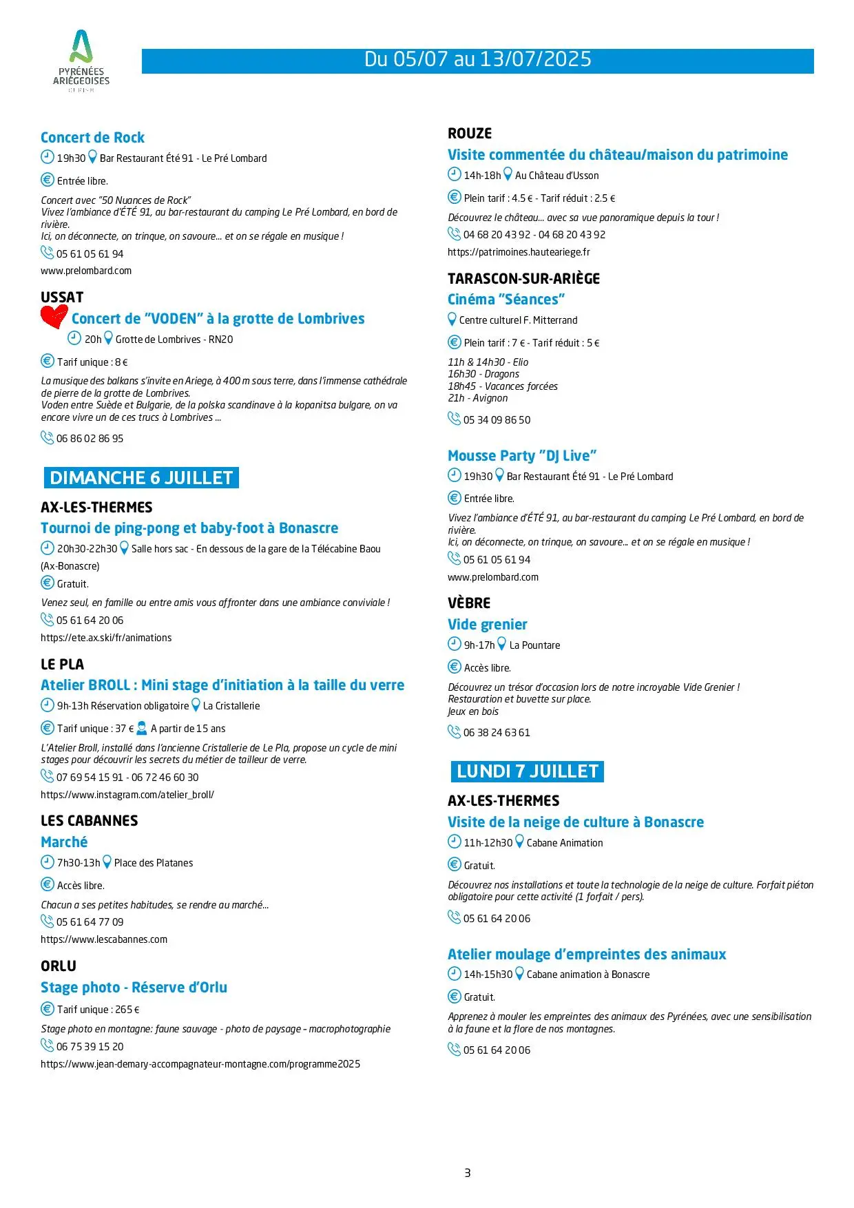 Du 05 au 13.07.Programme Animations & Activités