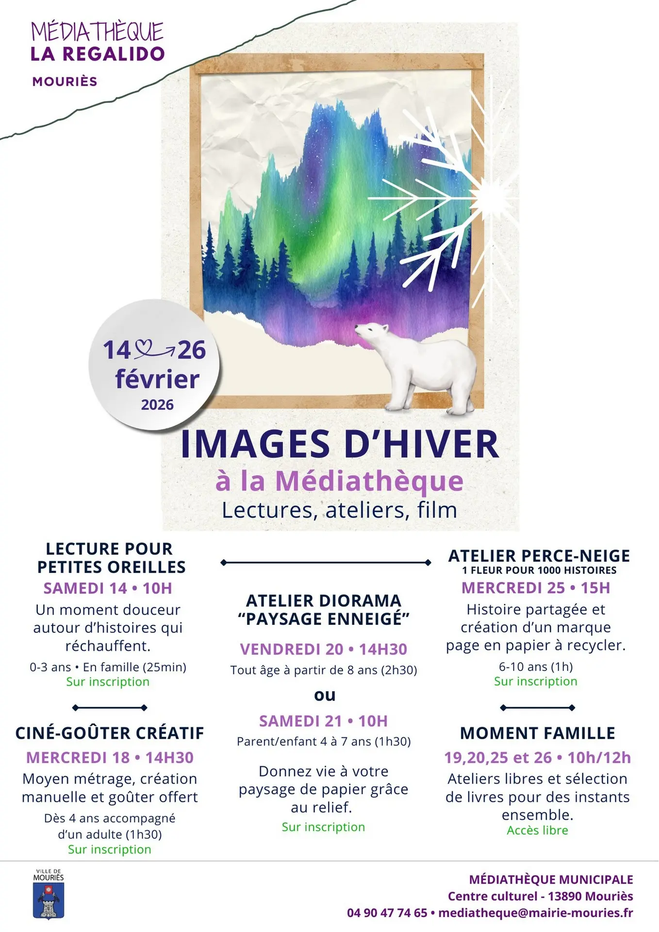 Poster Winter Holidays at the Mouriès Media Library 14.02 to 26.02.26