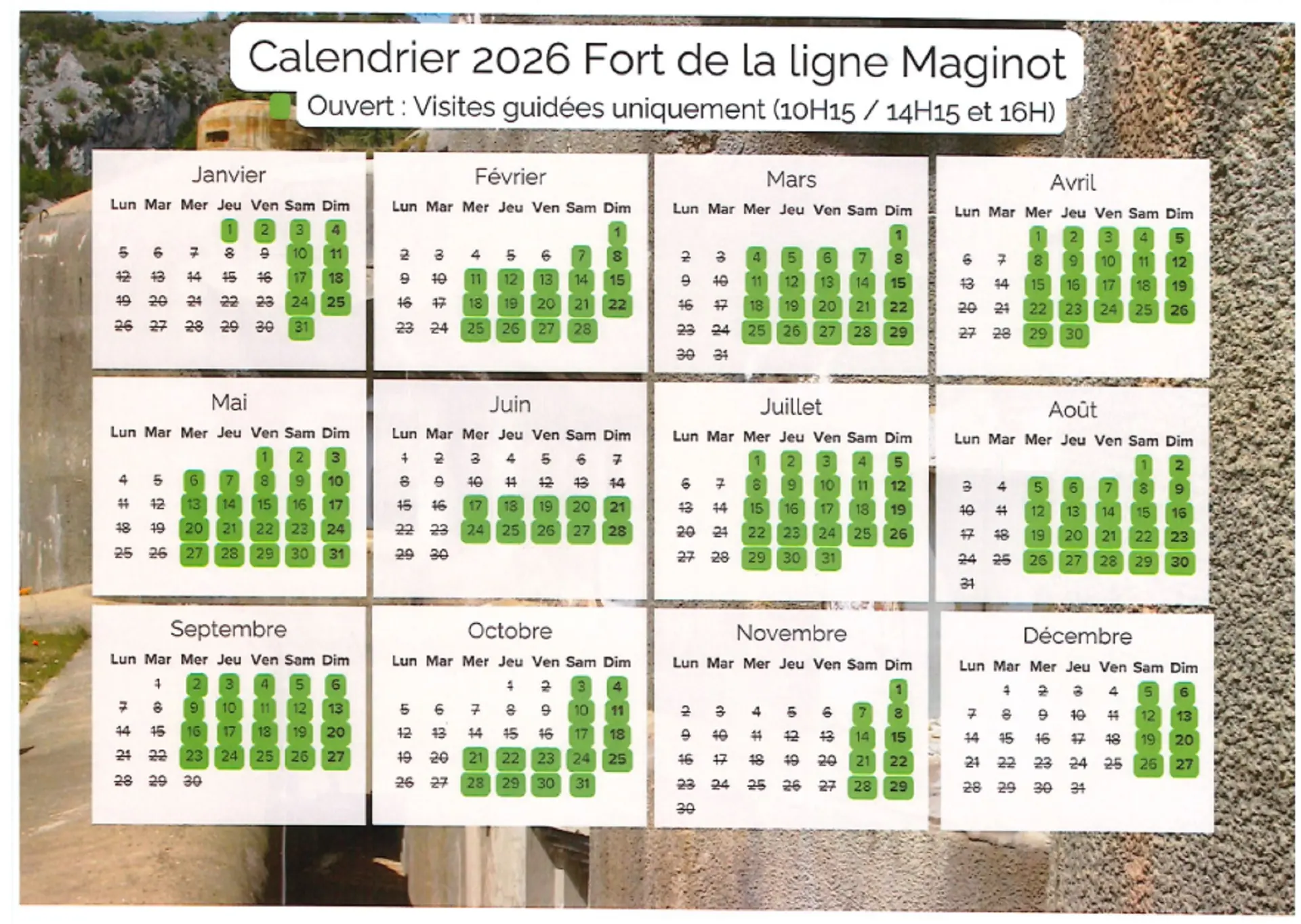 Calendrier des dates de visites