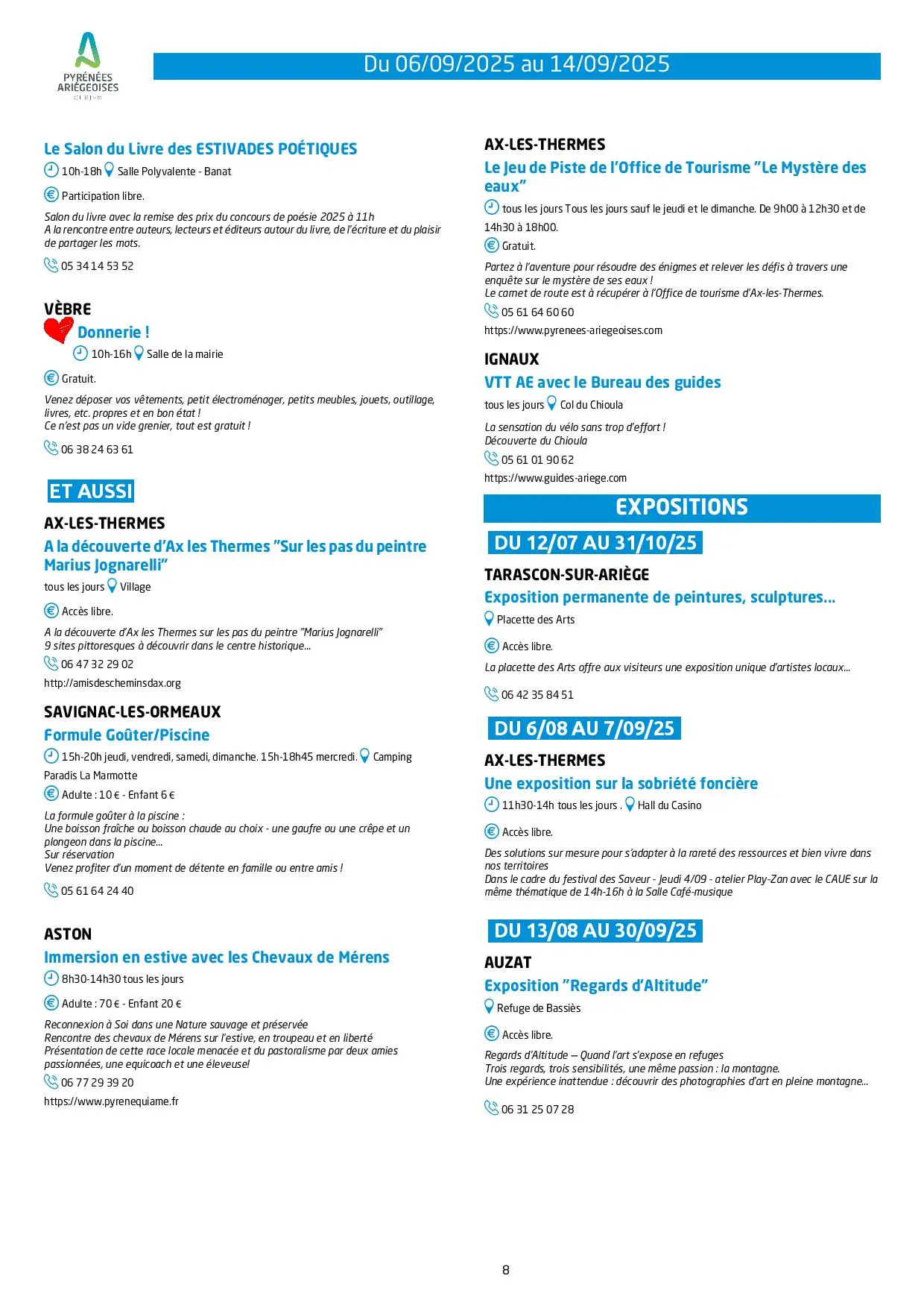 Programme Animations et activités du 06 au 14 09 25