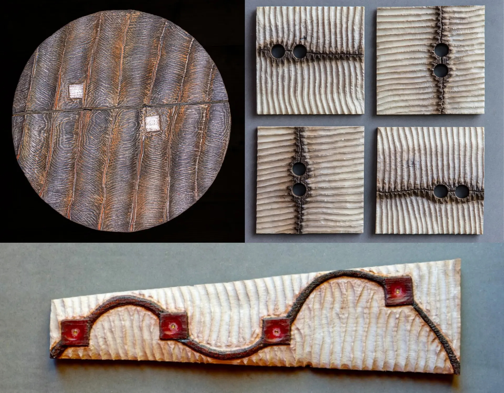 3 oeuvres de sculpture sur bois