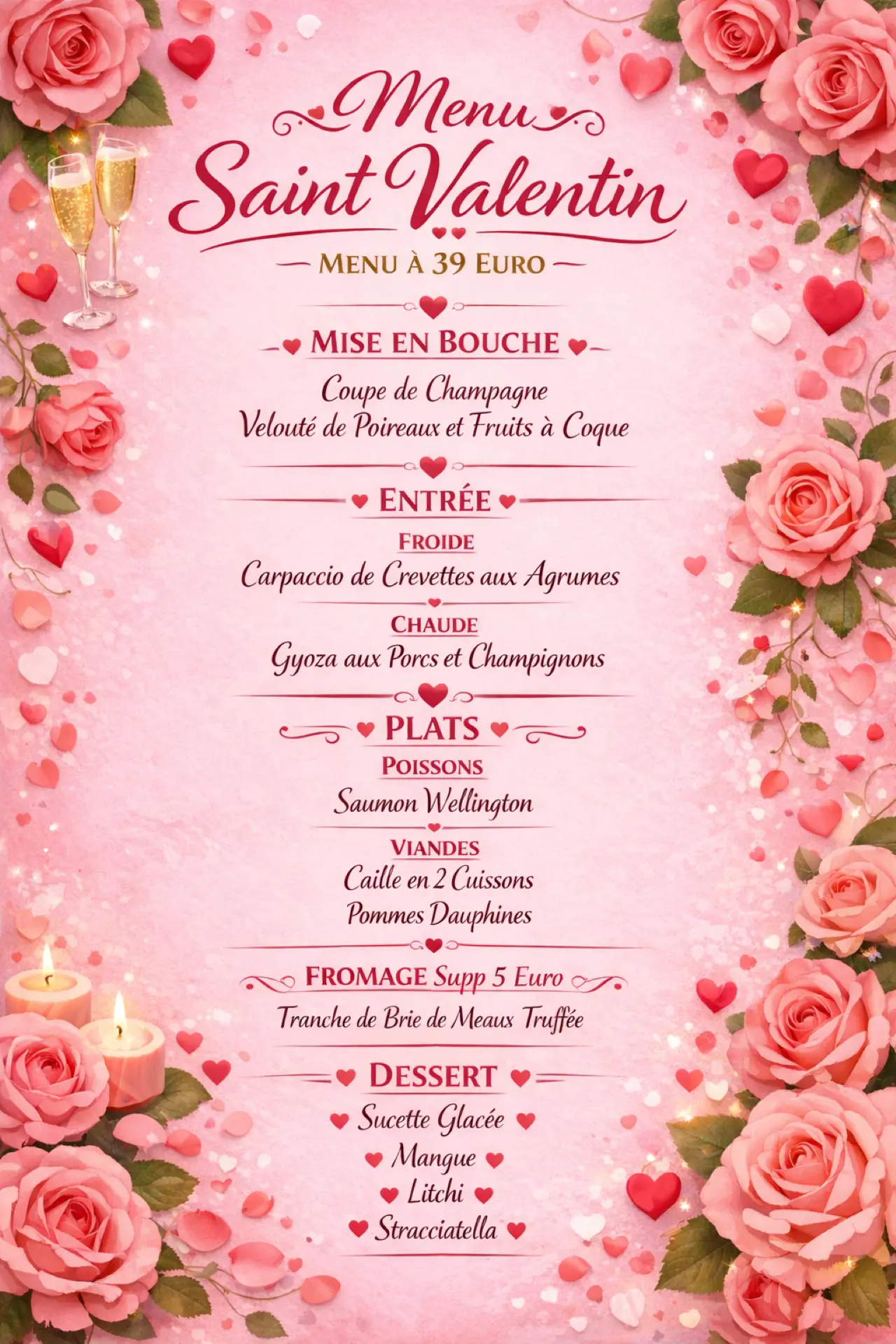 Valentine's Day menu at Gaudineto