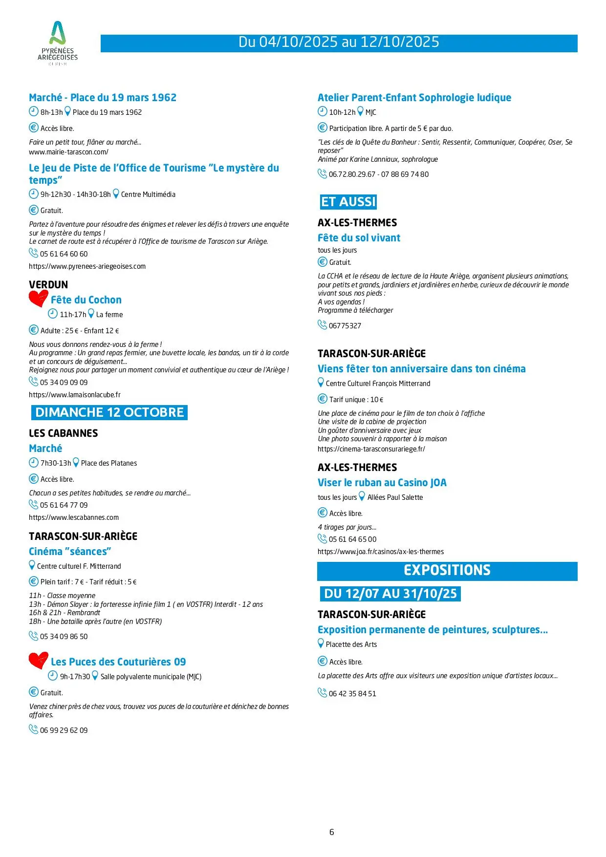 Du 04 au 12.10.Programme Animations & Activités