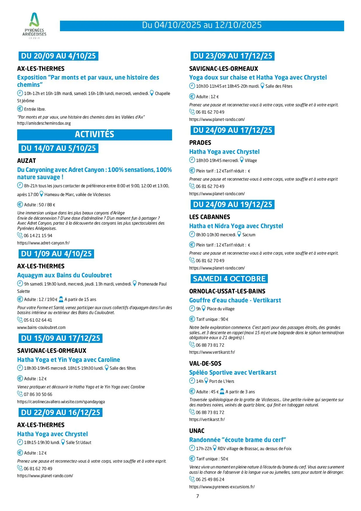 Du 04 au 12.10.Programme Animations & Activités