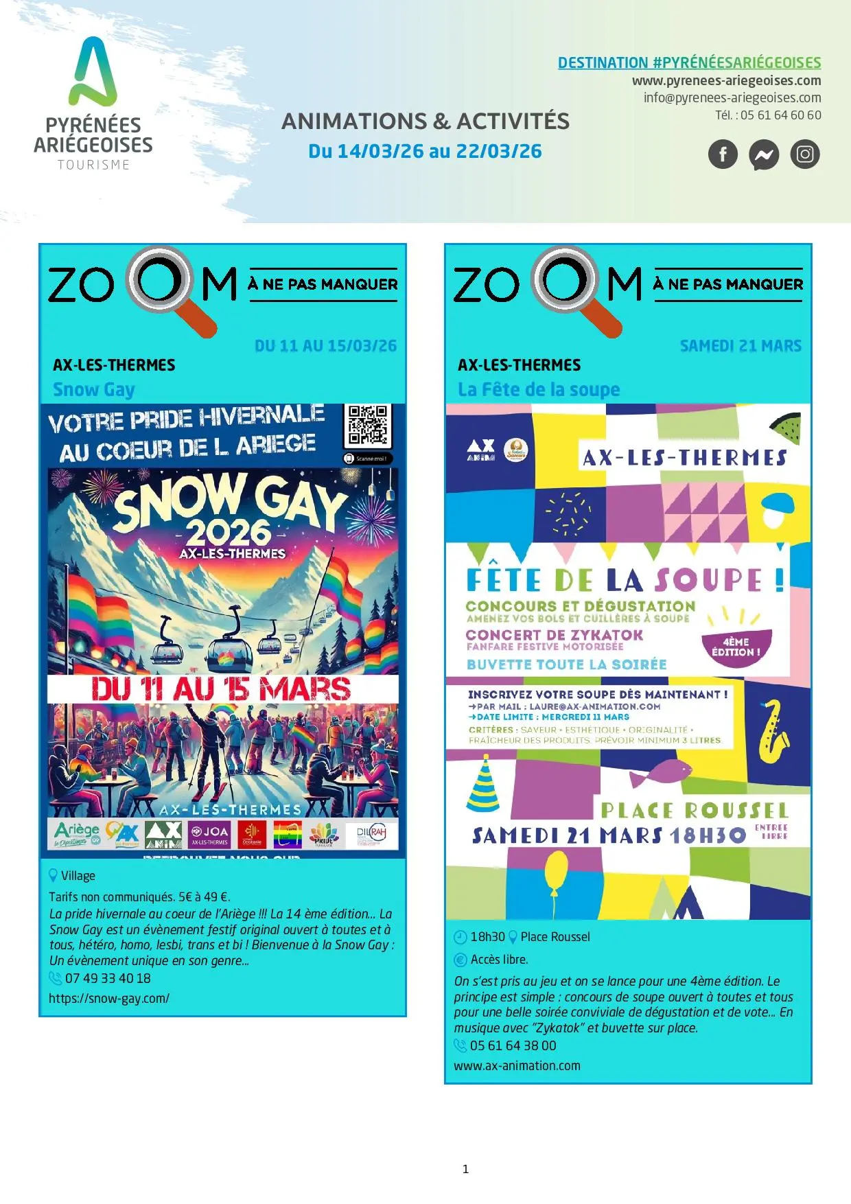 Du 14.03 au 22.03 Programme des animations et activités