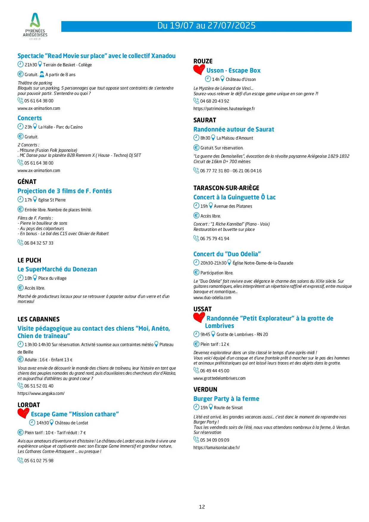 Du 19 au 27.07.Programme Animations & Activités