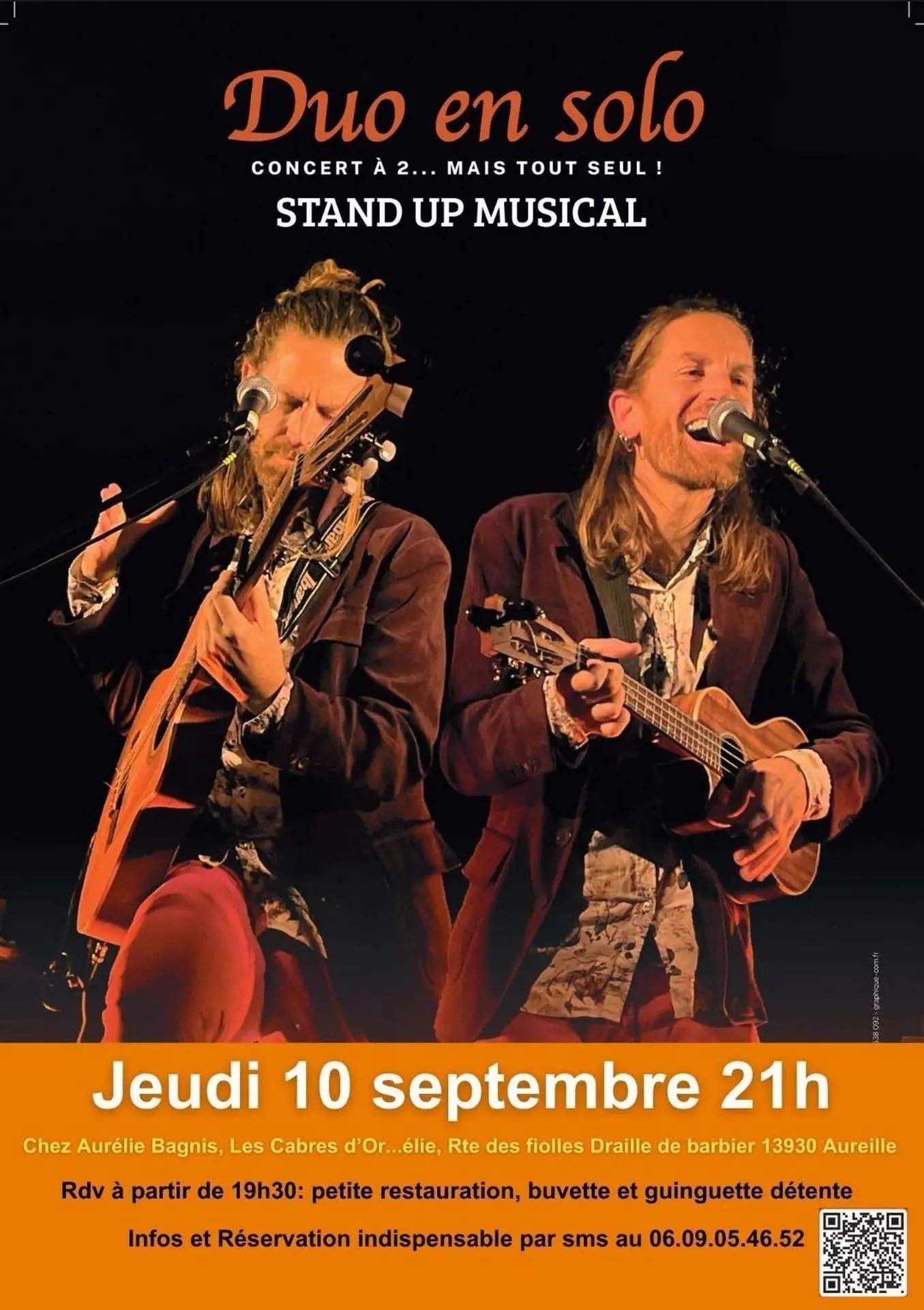 Plakat Musikalische Stand-up-Show „Duo en solo“ in Aureille 10.09.26