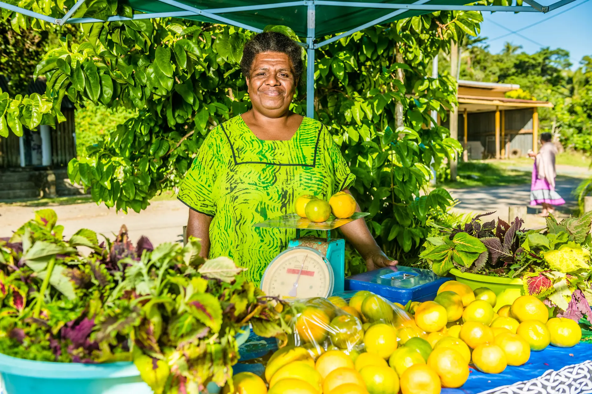 femme, canala, marché, ambiance