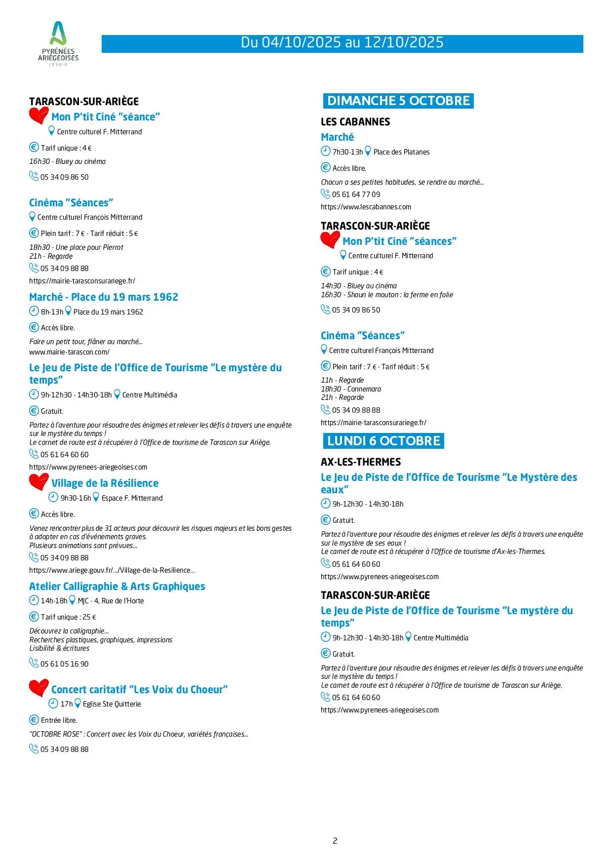 Du 04 au 12.10.Programme Animations & Activités