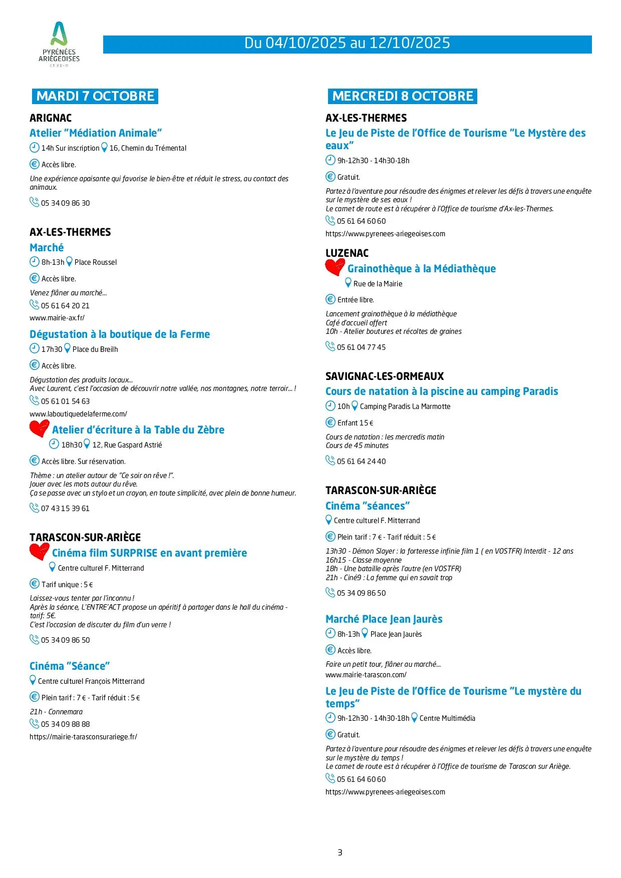 Du 04 au 12.10.Programme Animations & Activités