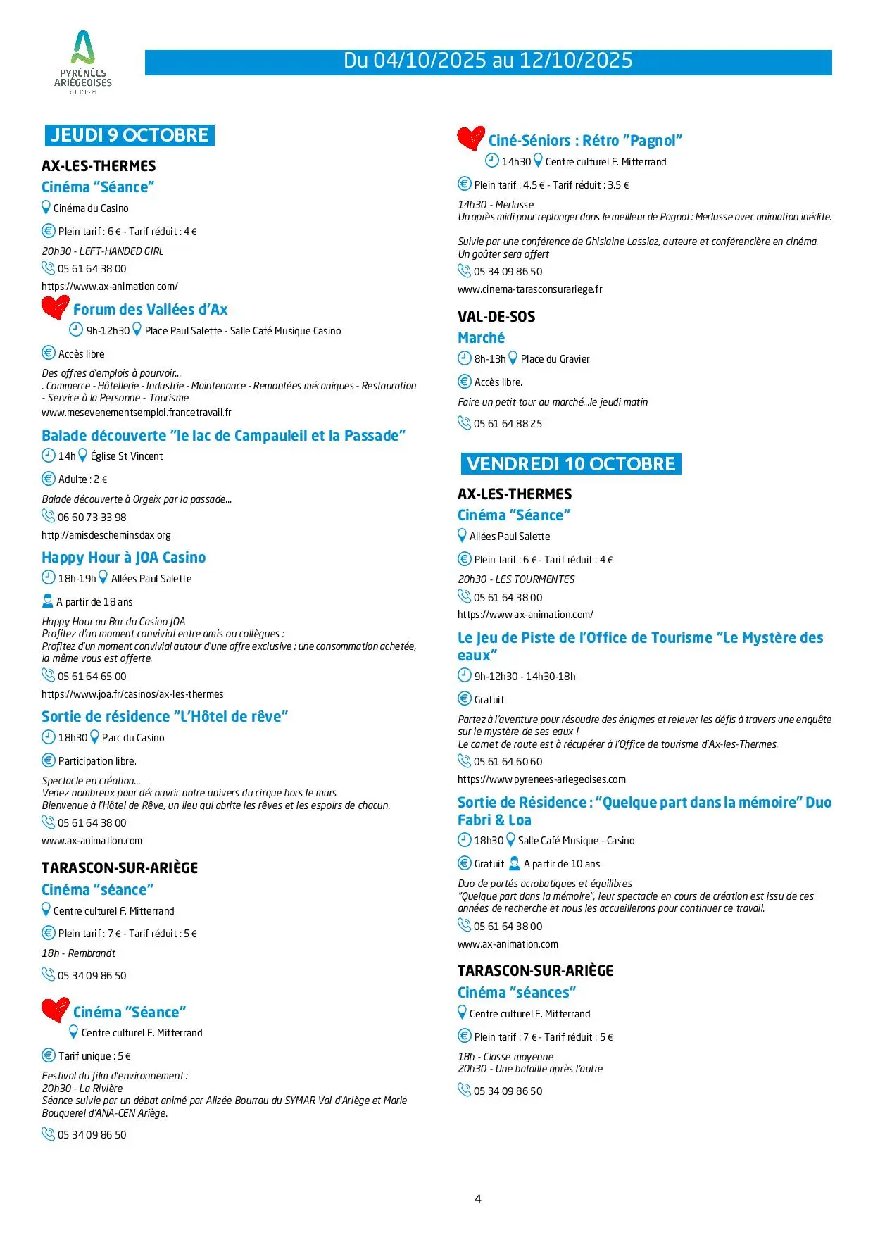 Du 04 au 12.10.Programme Animations & Activités