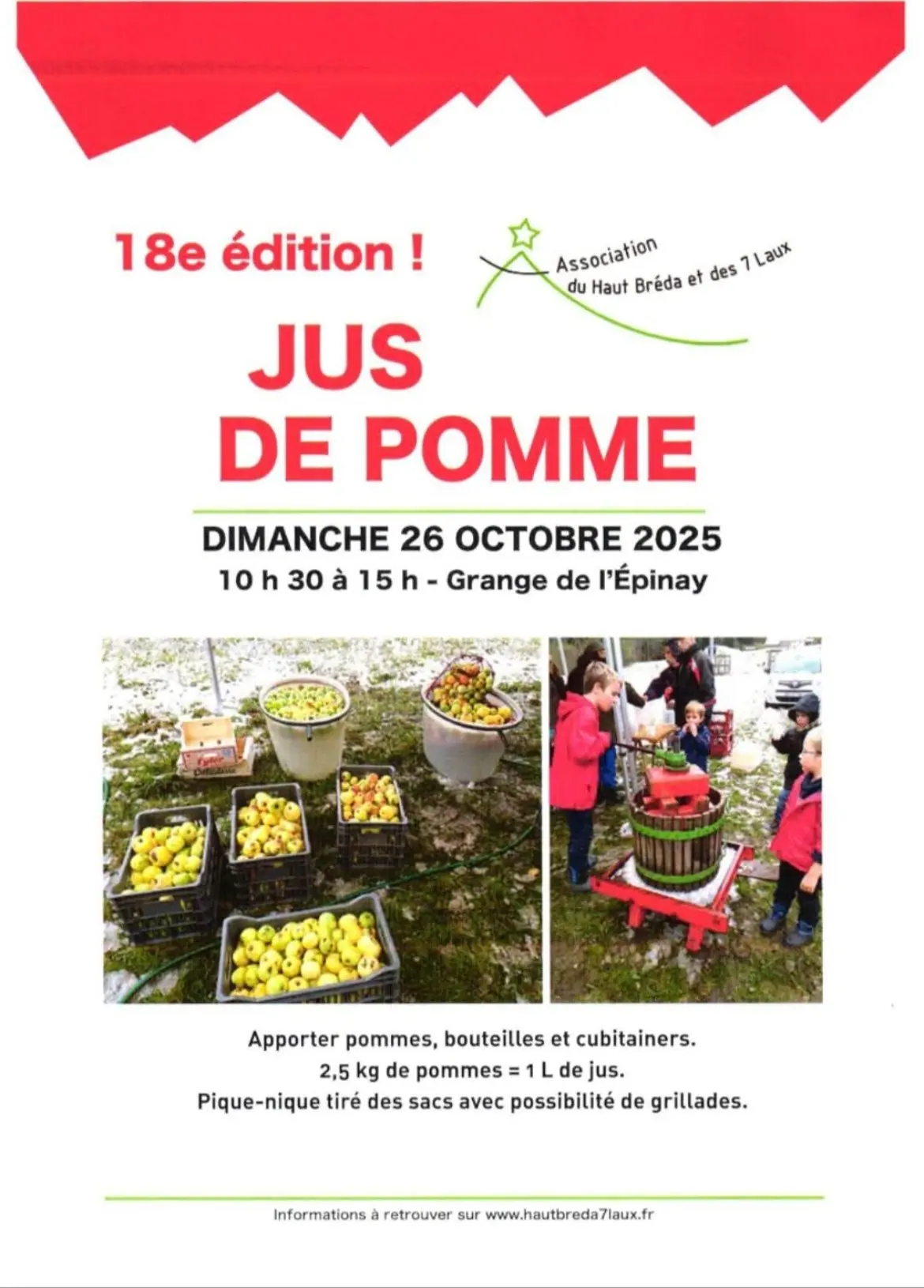 affiche ; jus de pomme ; 26 octobre ; image pressoir ; enfants