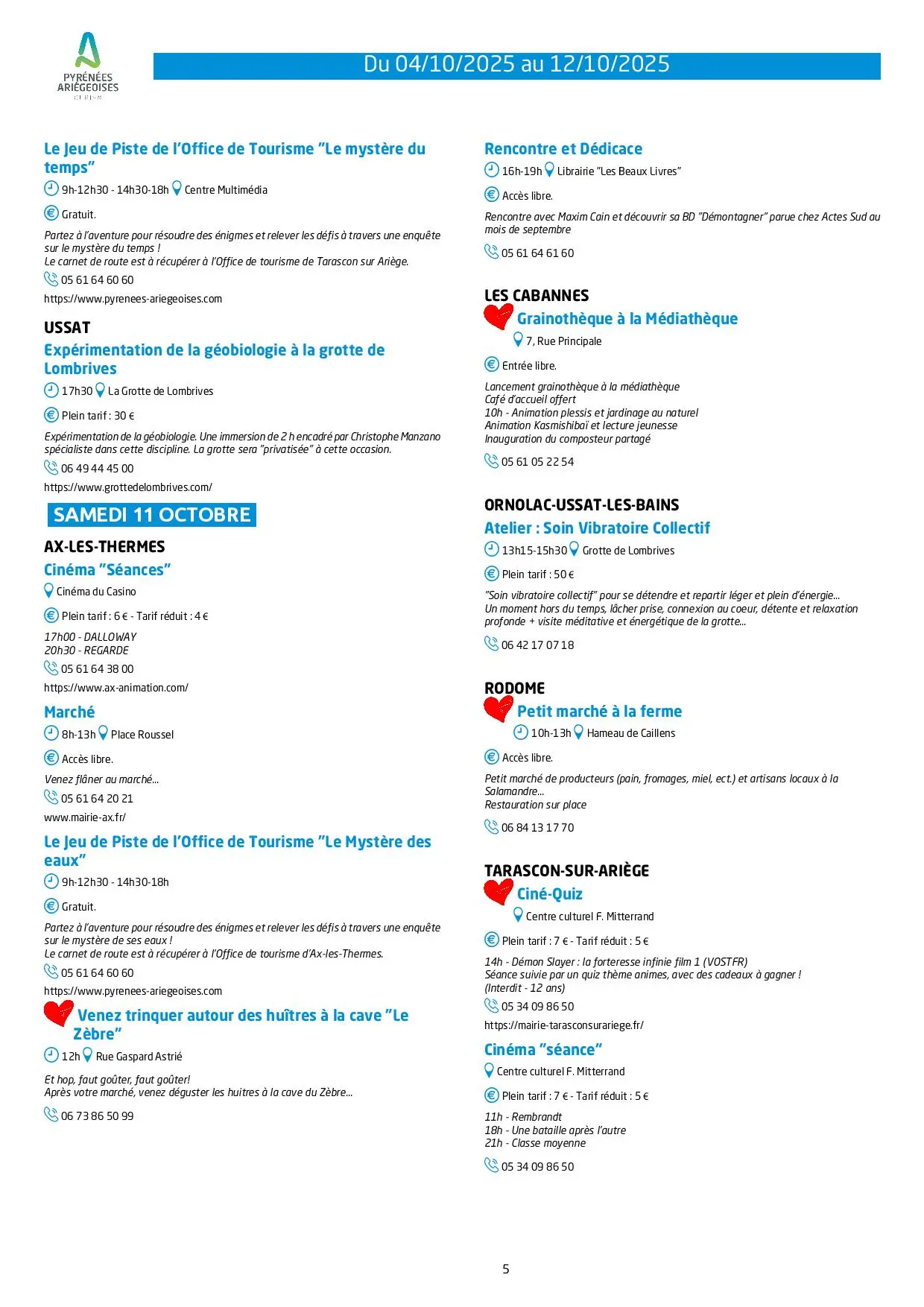 Du 04 au 12.10.Programme Animations & Activités