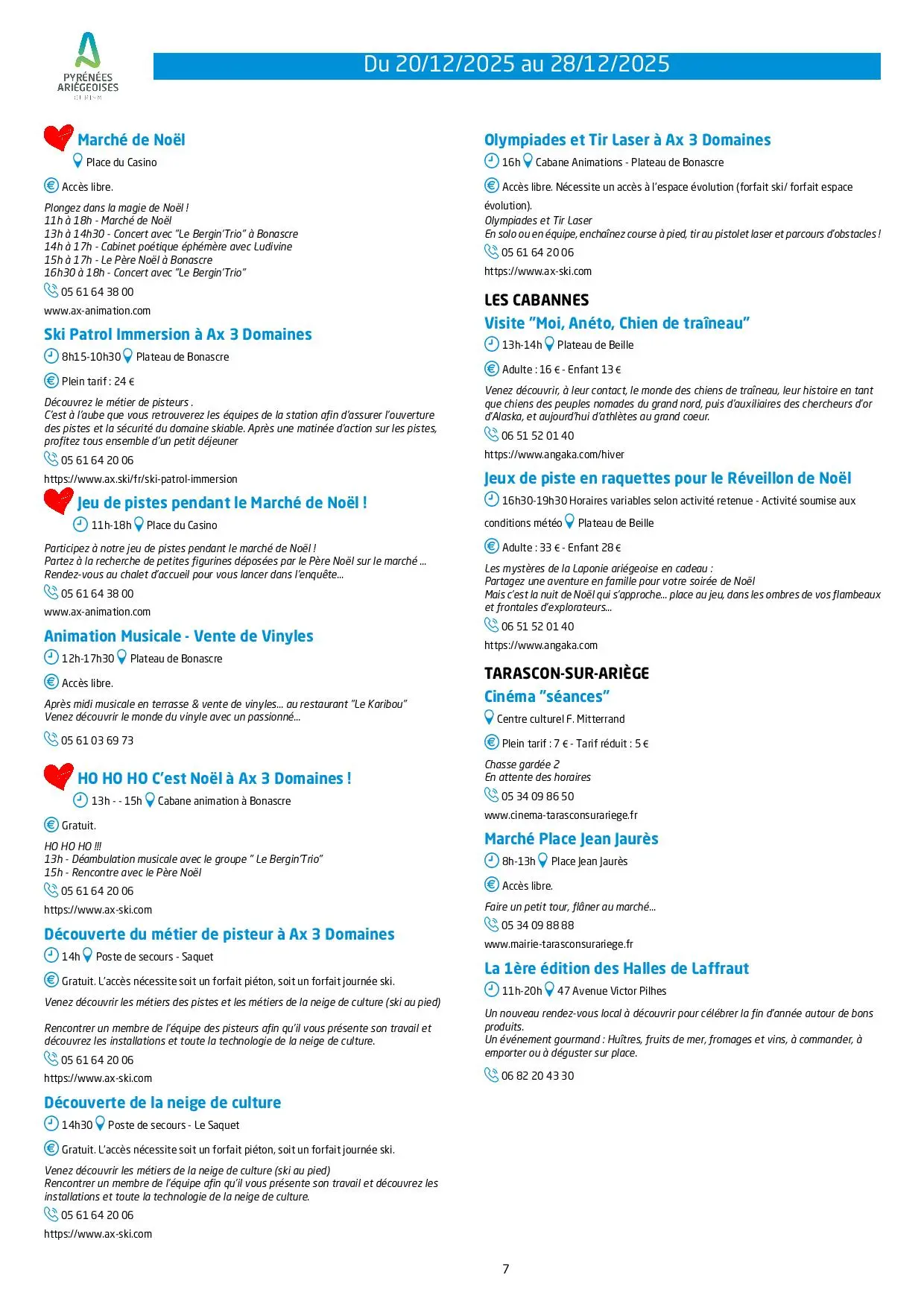 Du 20 au 28.12. Programme Animations & Activités