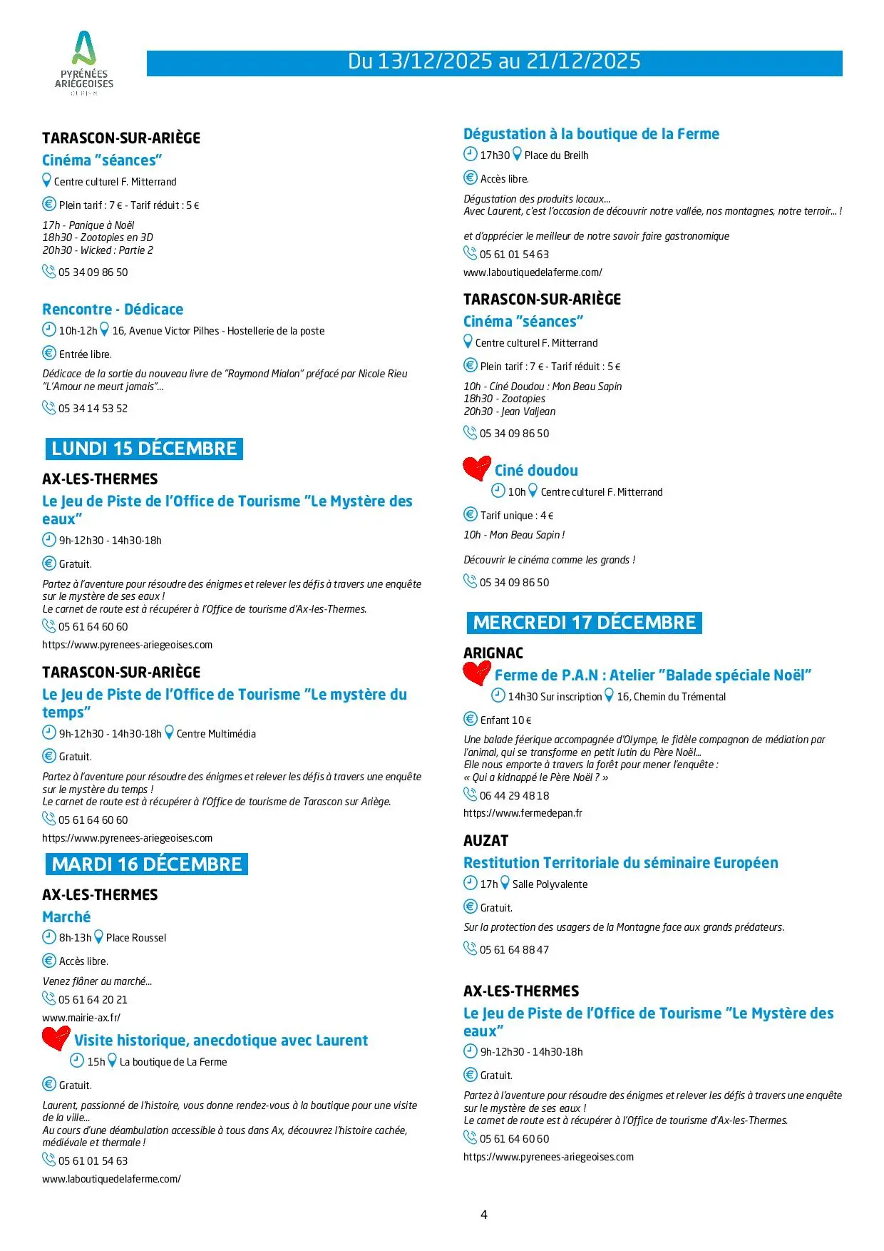 Du 13 au 21.12.Programme Animations & Activités