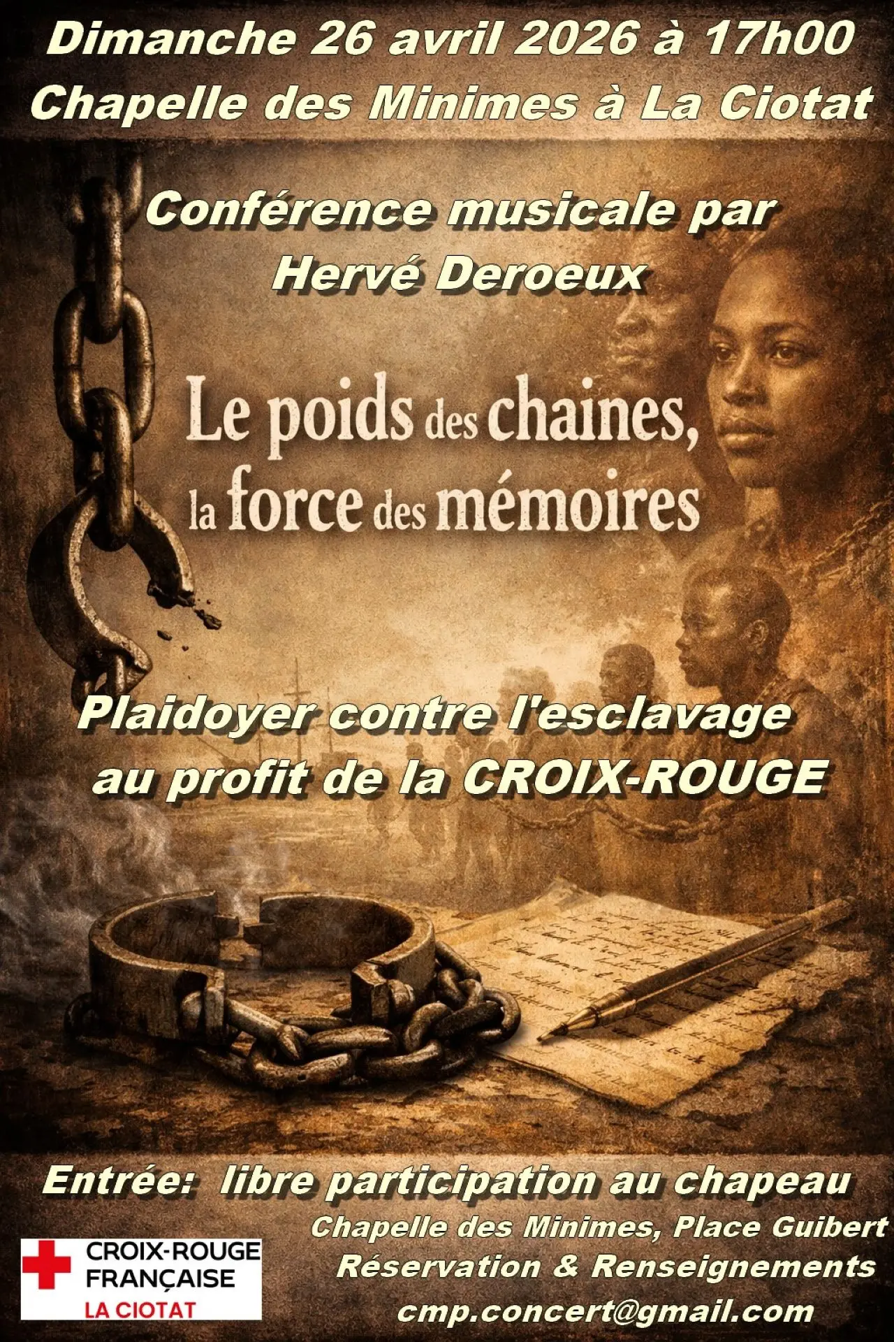 Conférence musicale Le Poids des Chaînes, la Force des Mémoires par Hervé Deroeux